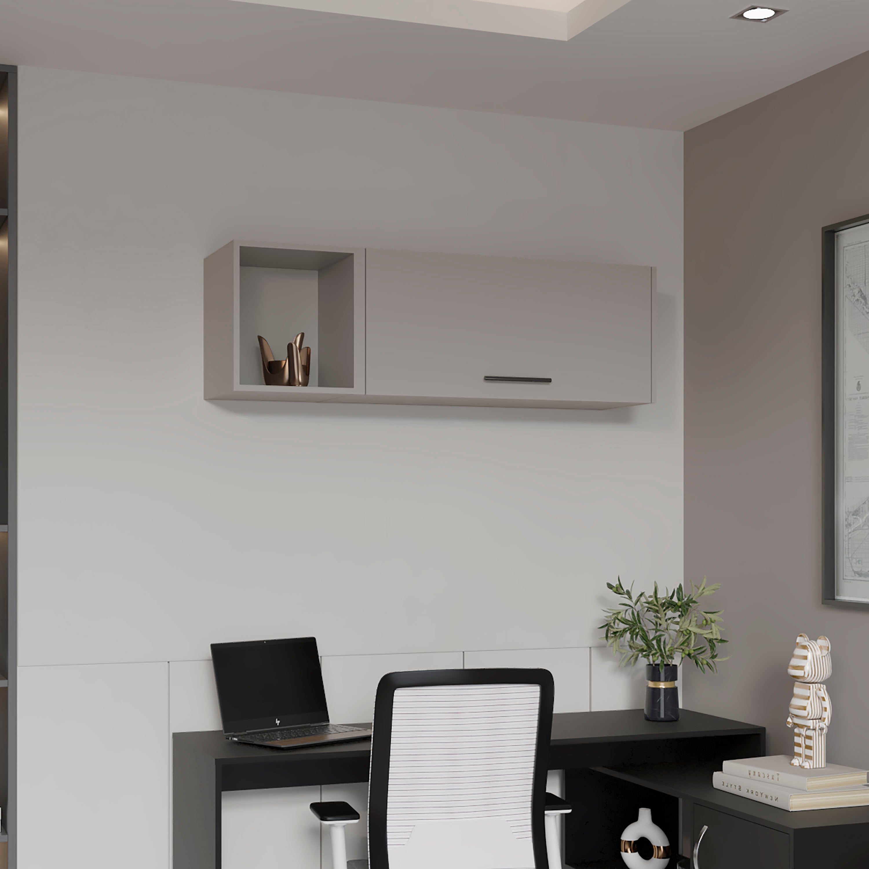 Rockwood Wall Shelf with 1 Door and 3 Shelves, Smokey Gray - Luciddepo