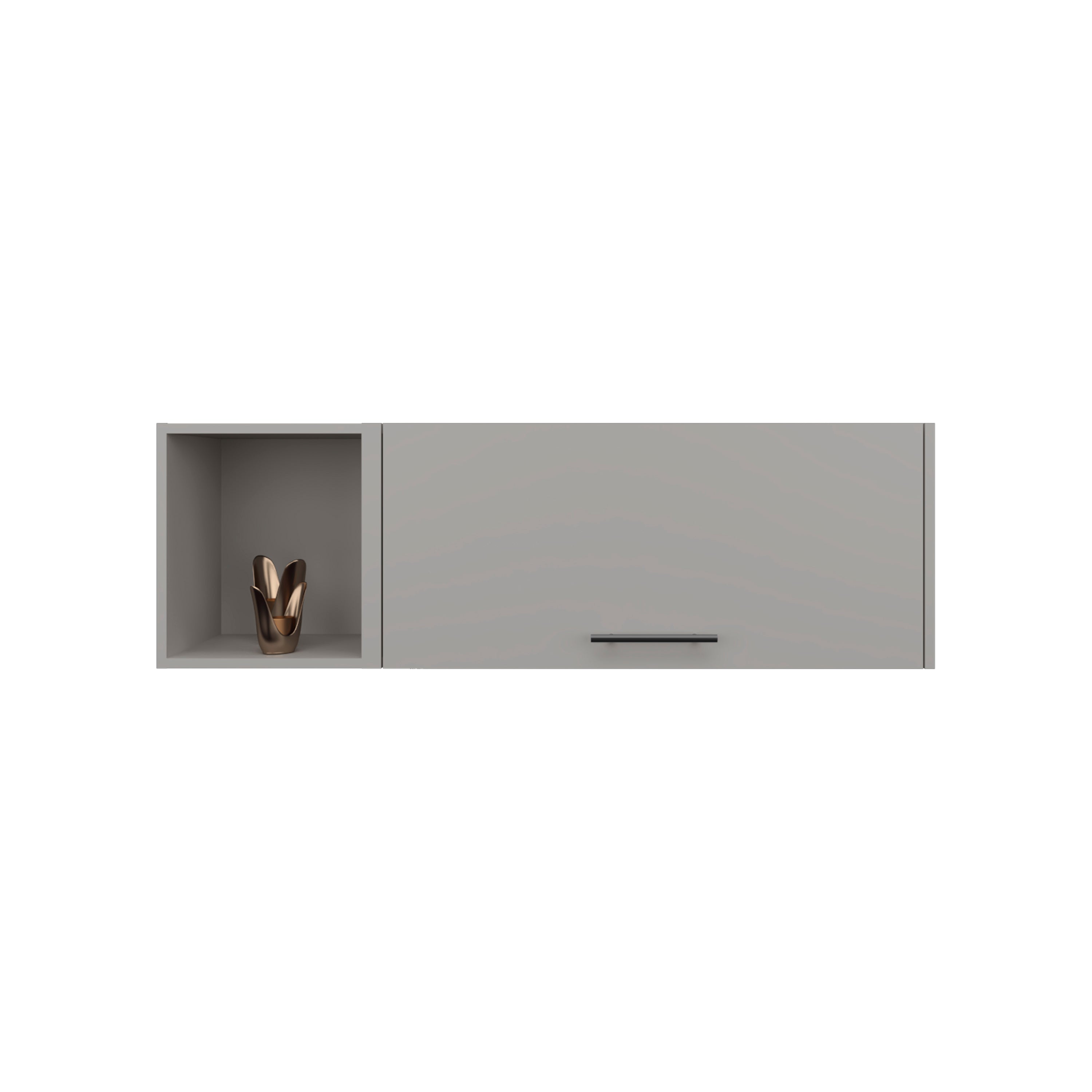 Rockwood Wall Shelf with 1 Door and 3 Shelves, Smokey Gray - Luciddepo