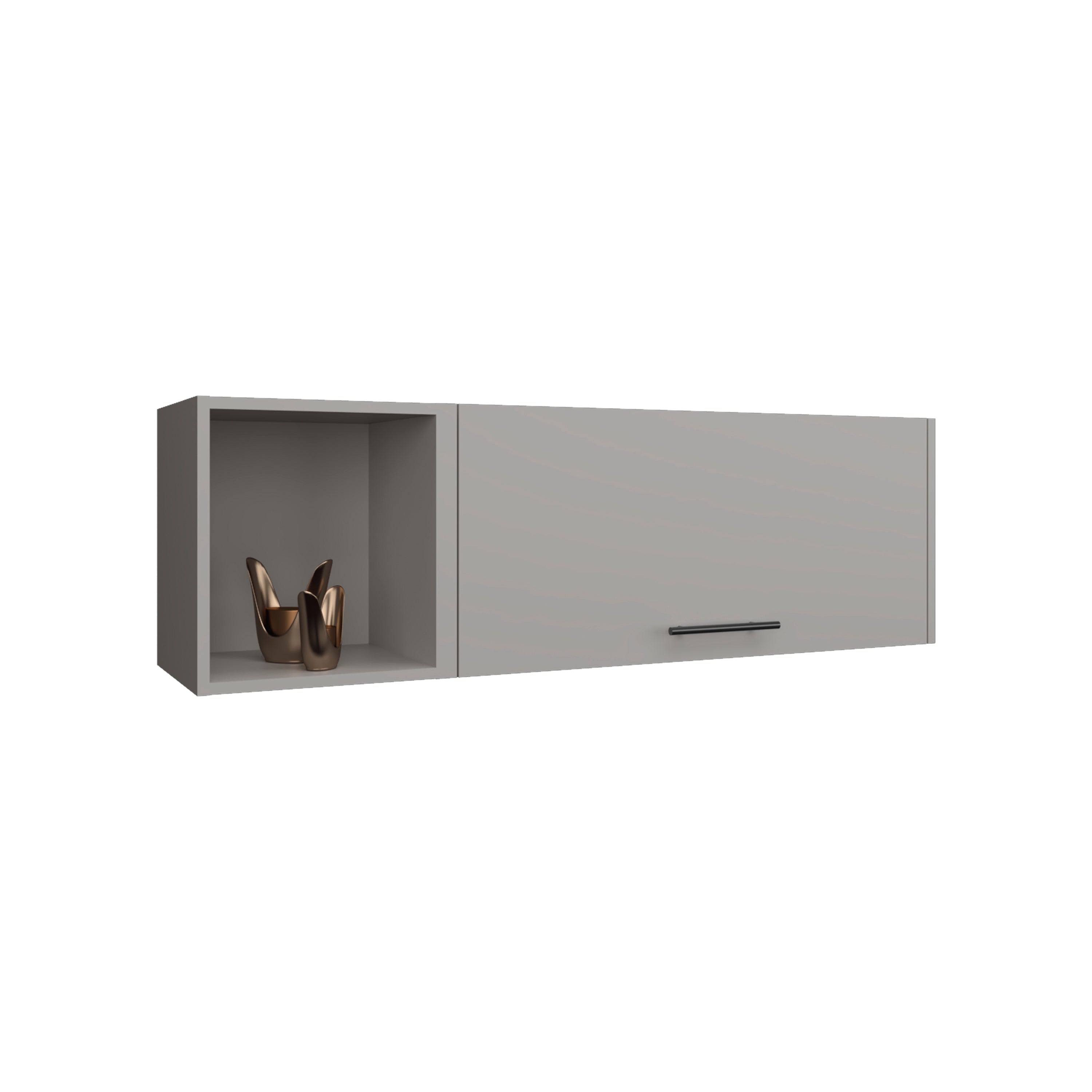 Rockwood Wall Shelf with 1 Door and 3 Shelves, Smokey Gray - Luciddepo