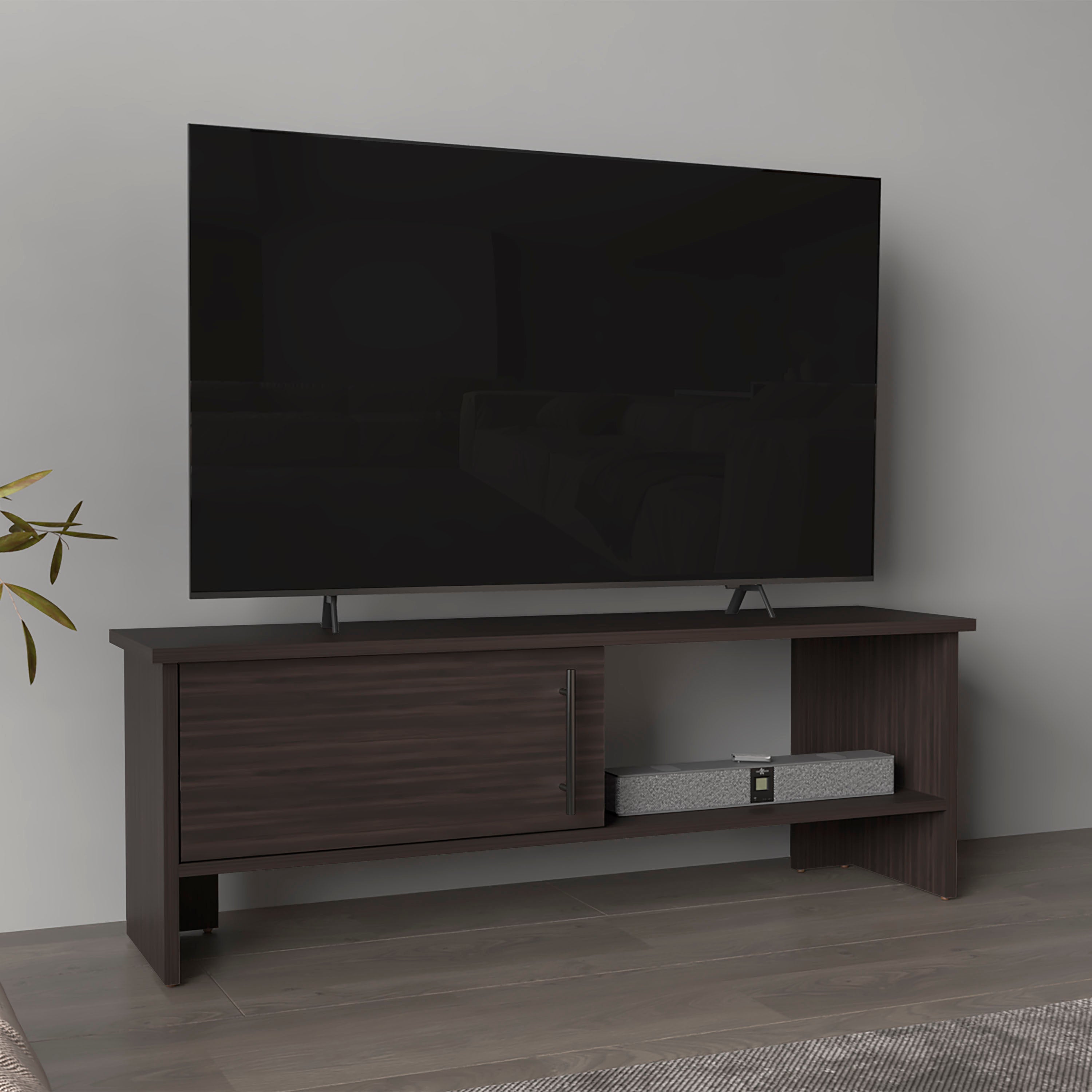 Trenton TV Stand, 1 Door, 1 Shelf, Dark Oak - Luciddepo