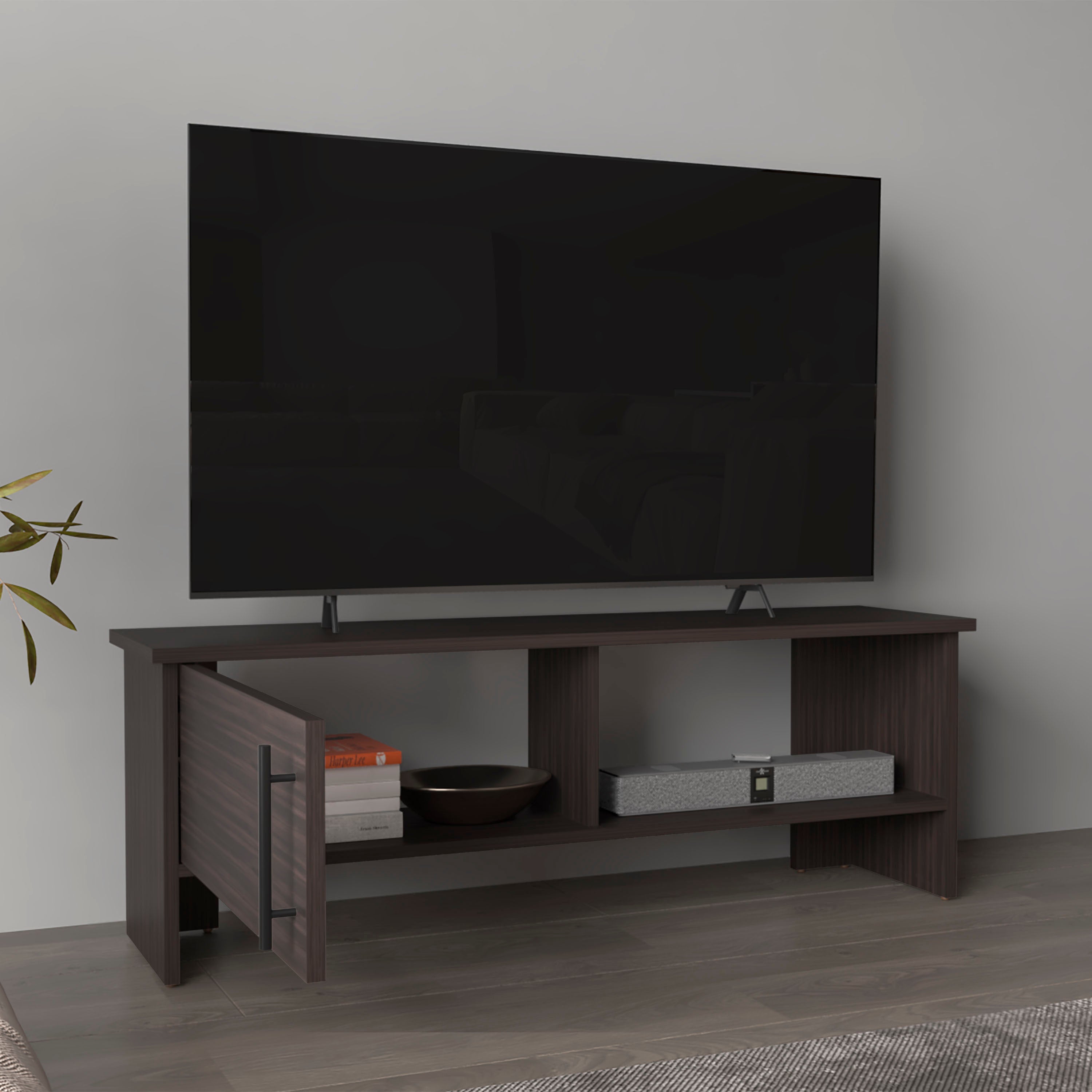 Trenton TV Stand, 1 Door, 1 Shelf, Dark Oak - Luciddepo