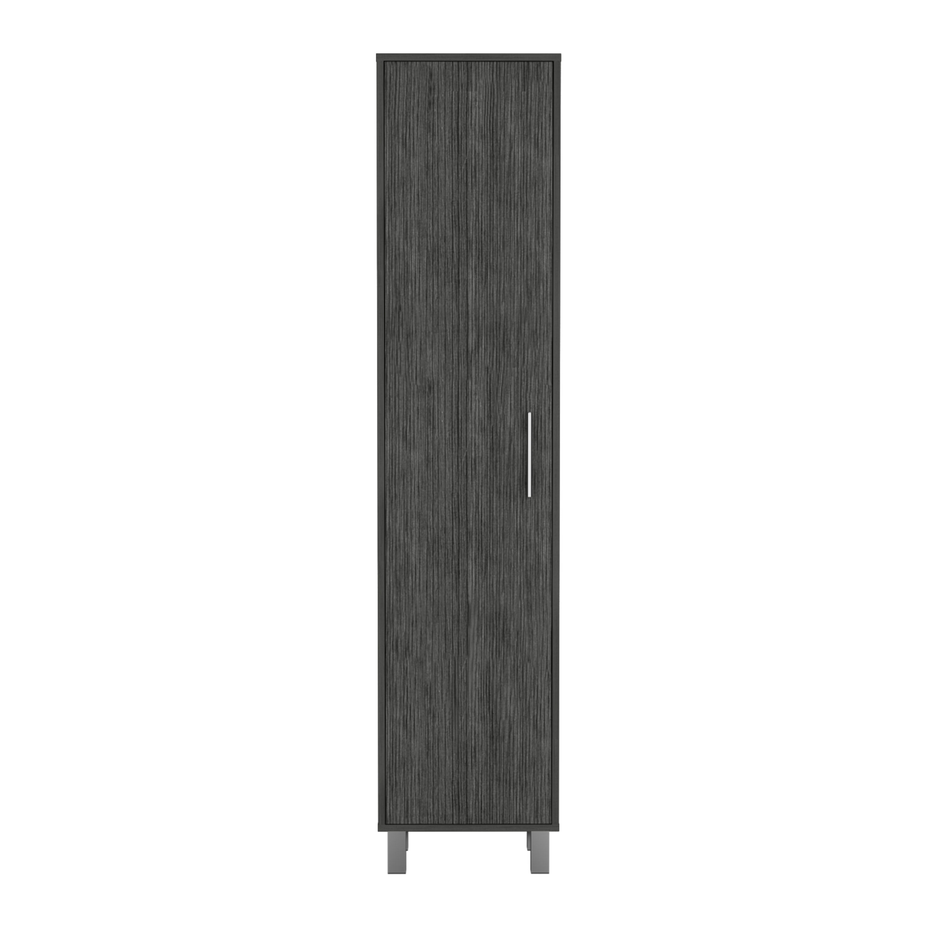 Dryden Tall Narrow Storage Cabinet with 5-Tier Shelf and Broom Hangers, Smokey Oak - Luciddepo