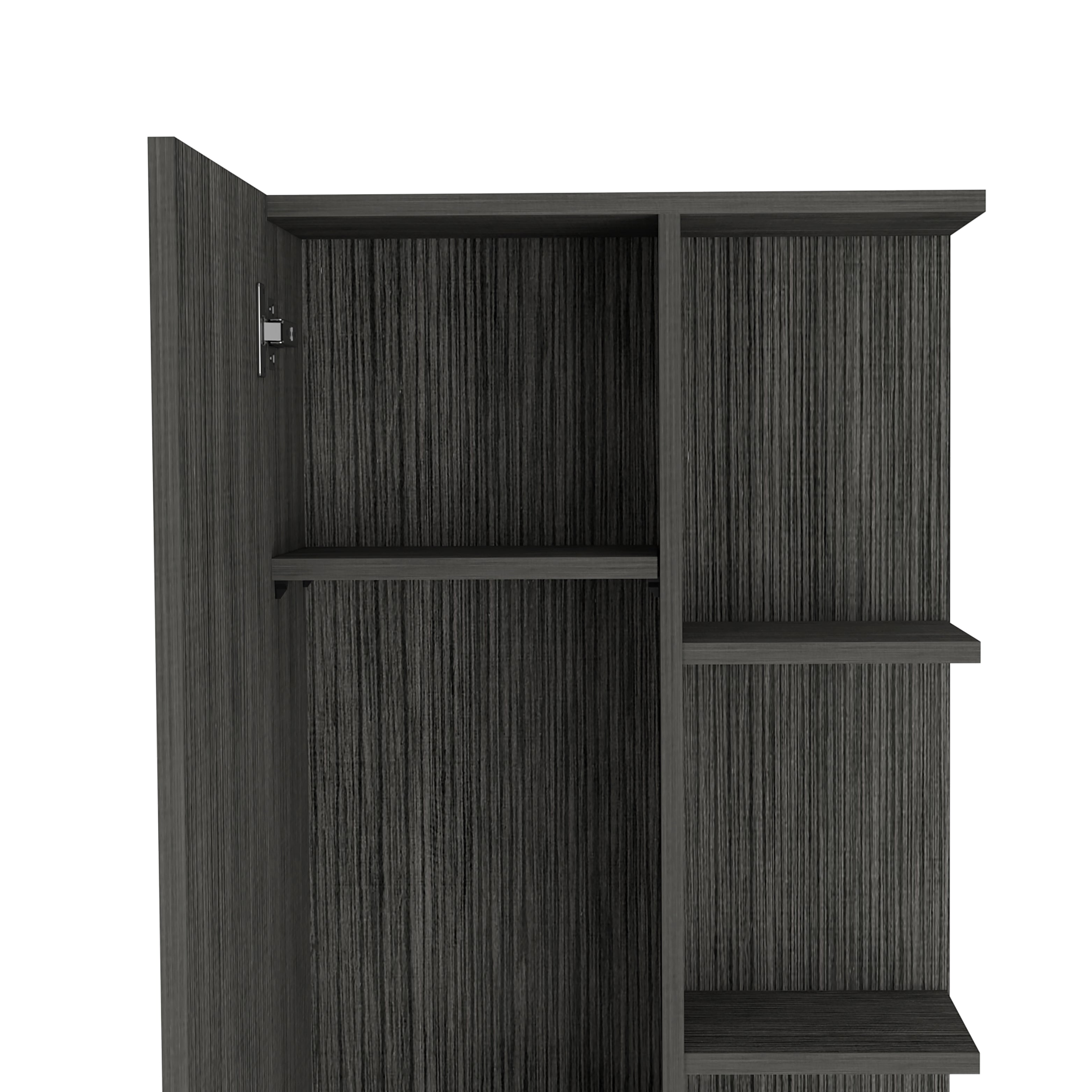Venus Linen Single Door Cabinet, Five External Shelves, Four Interior Shelves, Smokey Oak - Luciddepo