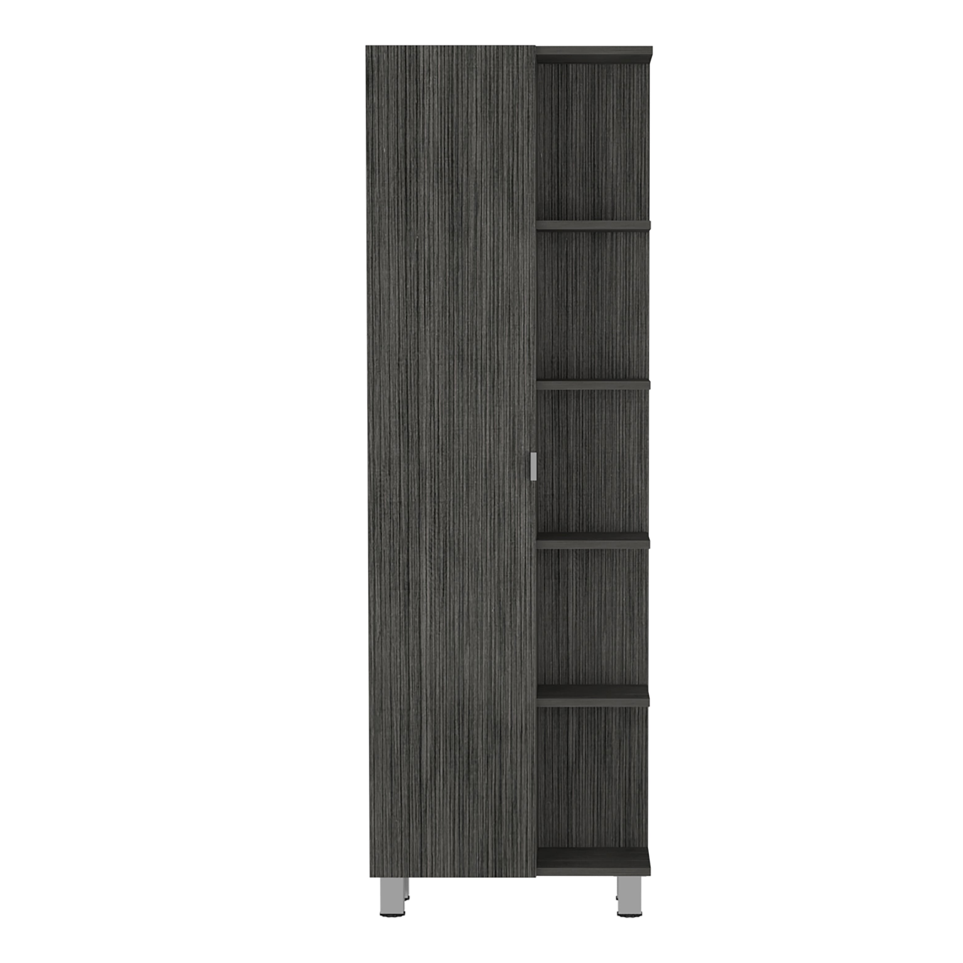 Venus Linen Single Door Cabinet, Five External Shelves, Four Interior Shelves, Smokey Oak - Luciddepo