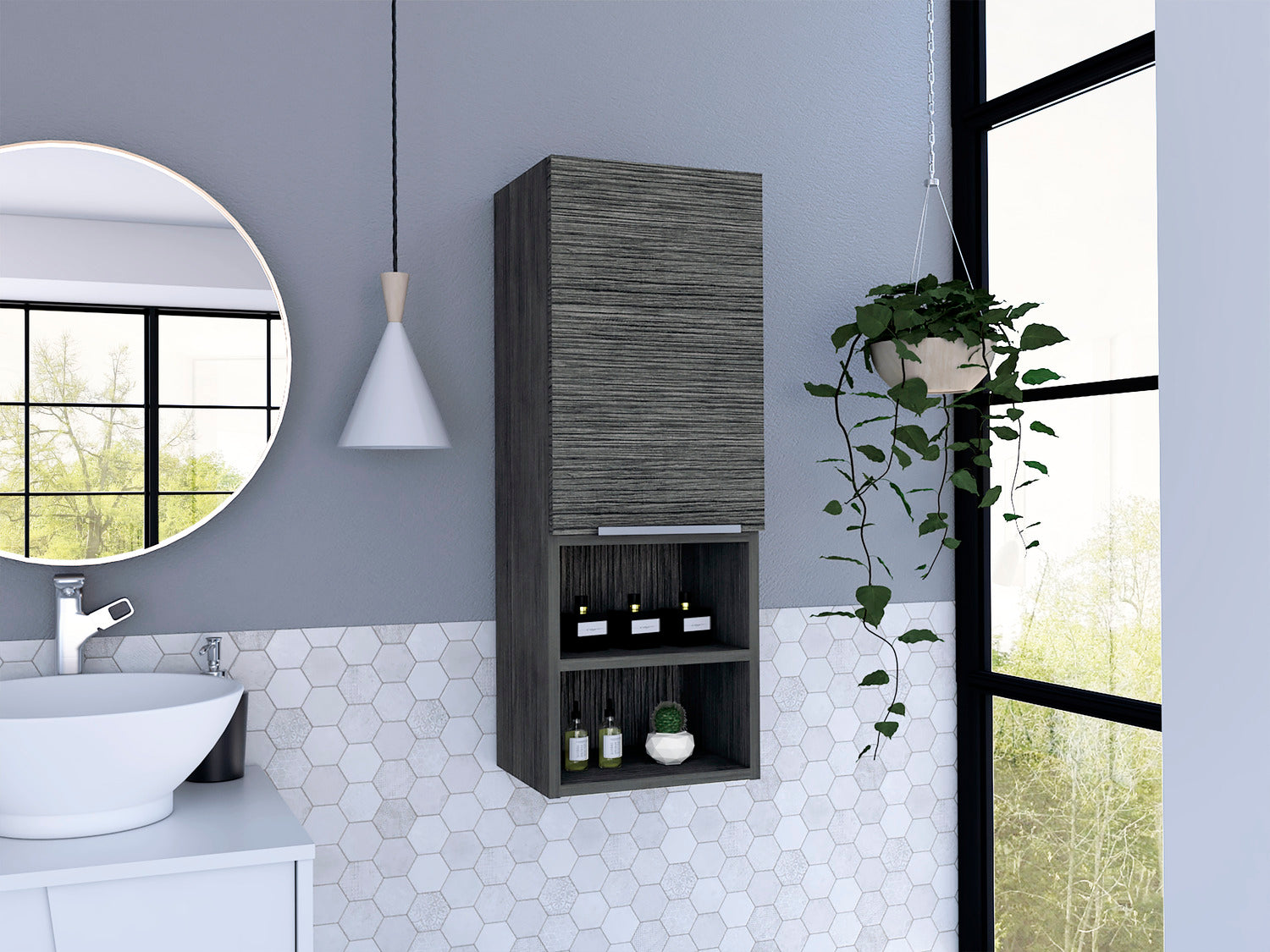 Savona Medicine Single Door Cabinet, Two External Shelves, Two Interior Shelves, Smokey Oak - Luciddepo