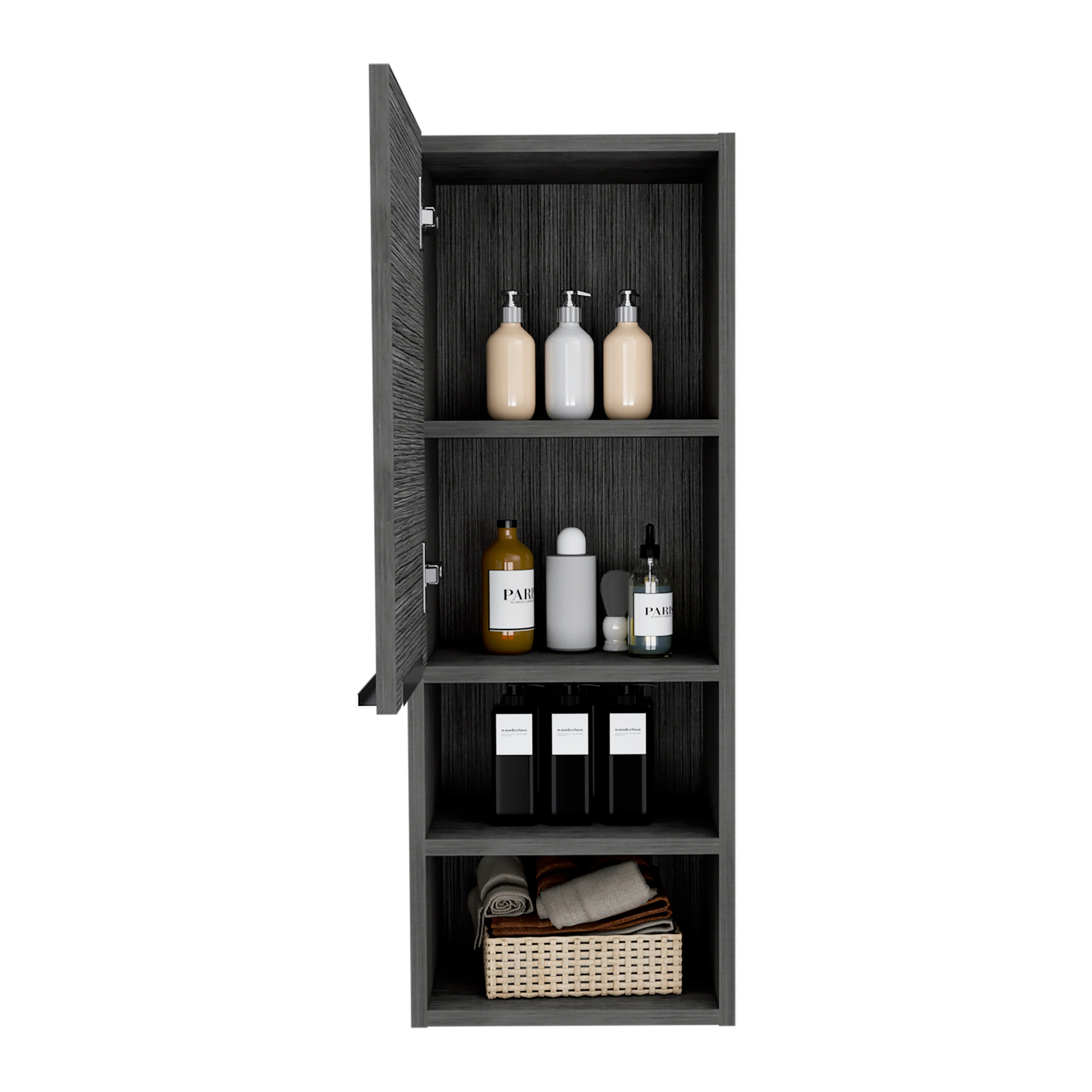 Savona Medicine Single Door Cabinet, Two External Shelves, Two Interior Shelves, Smokey Oak - Luciddepo