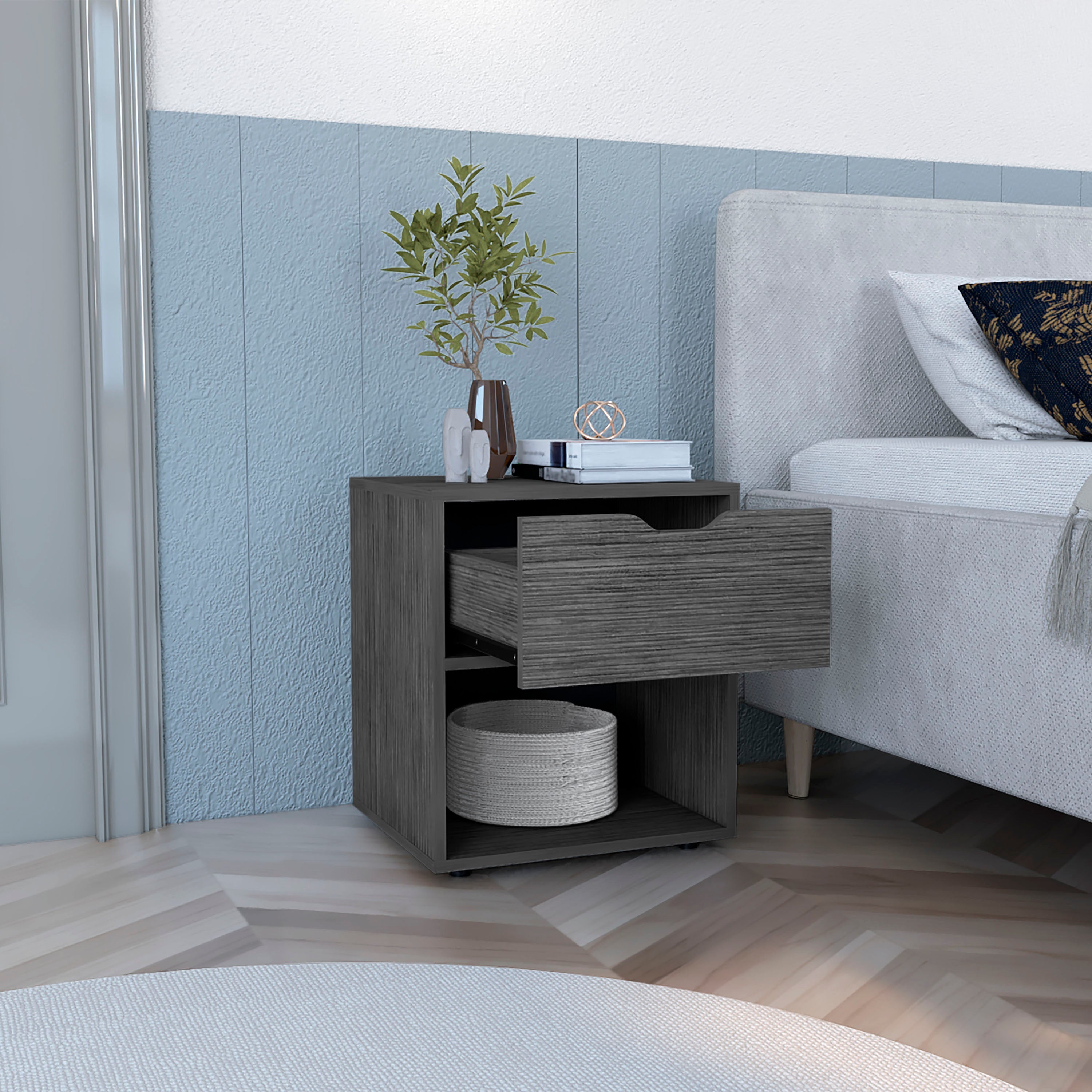 Adak 19.7" H Nightstand End Table with Open Shelf,Ligth Gray - Luciddepo