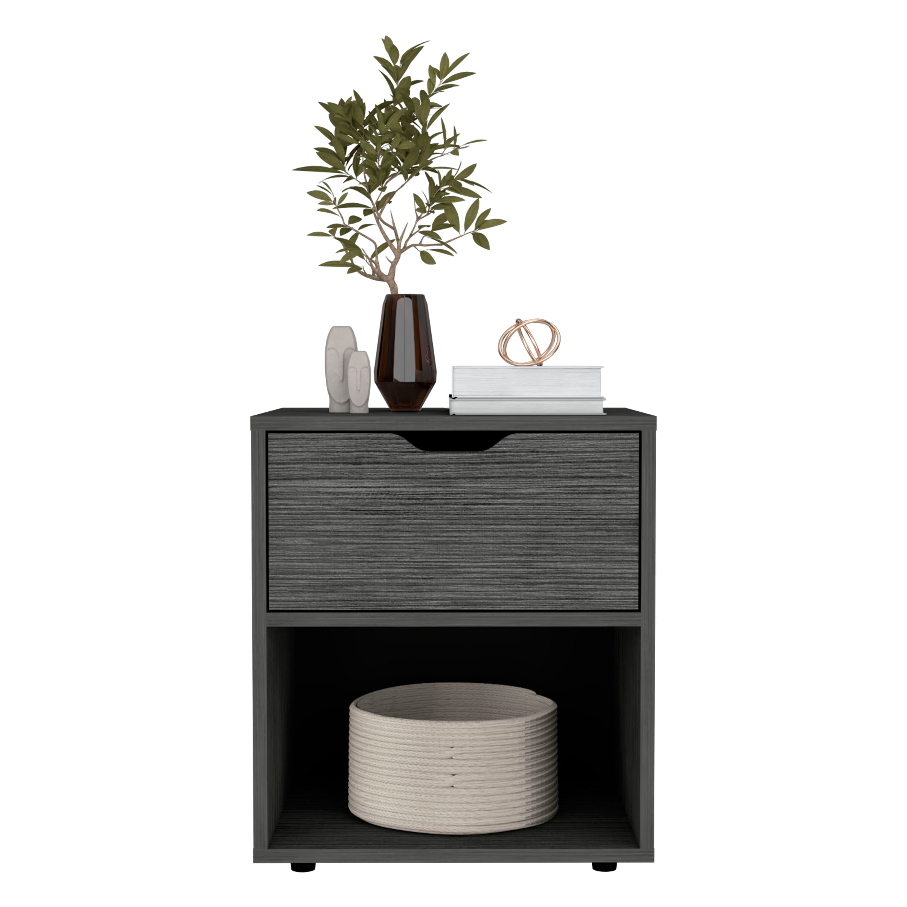 Adak 19.7" H Nightstand End Table with Open Shelf,Ligth Gray - Luciddepo