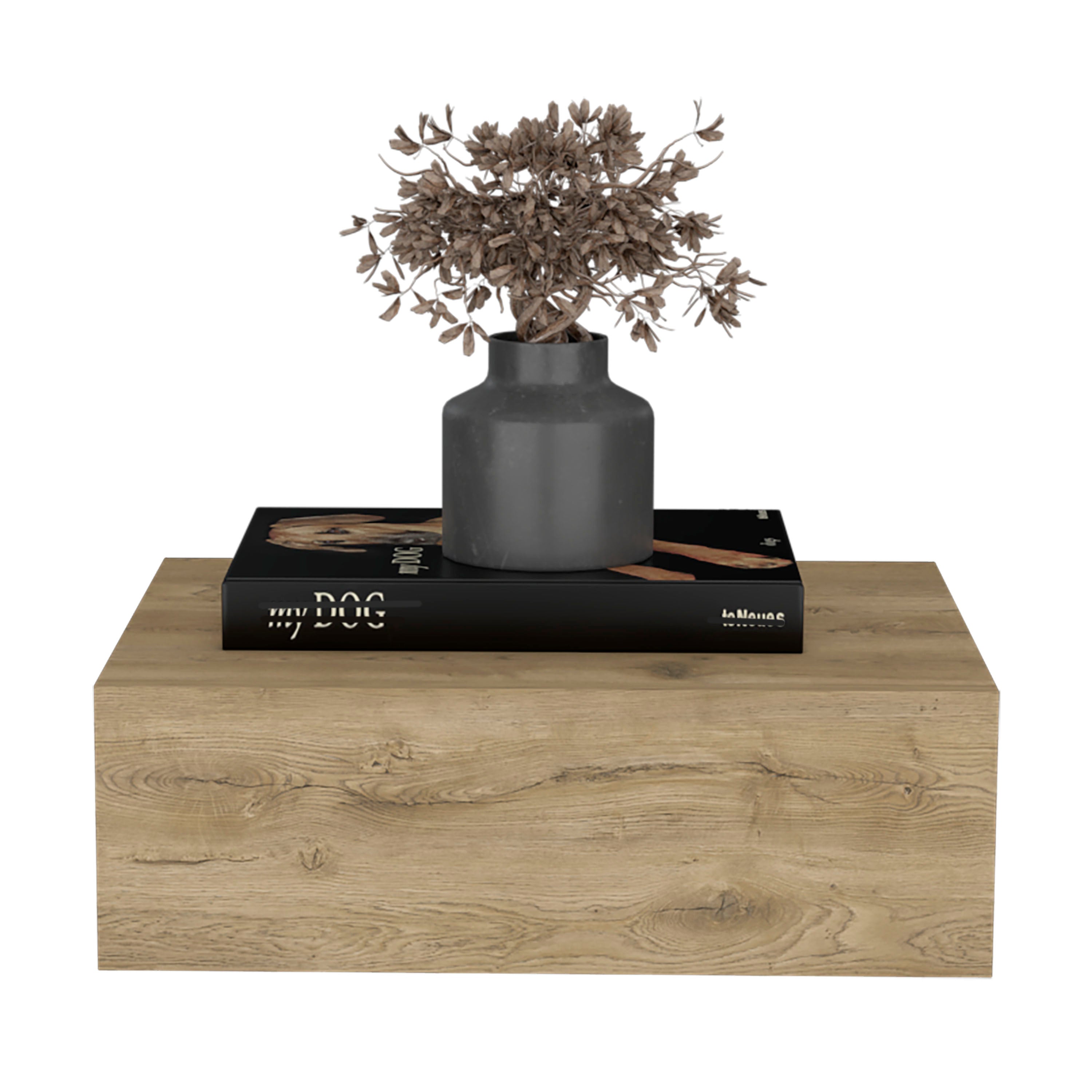 Ivor Floating Nightstand, Modern Wall-Mounted Bedside Shelf with Drawer, Macadamia - Luciddepo