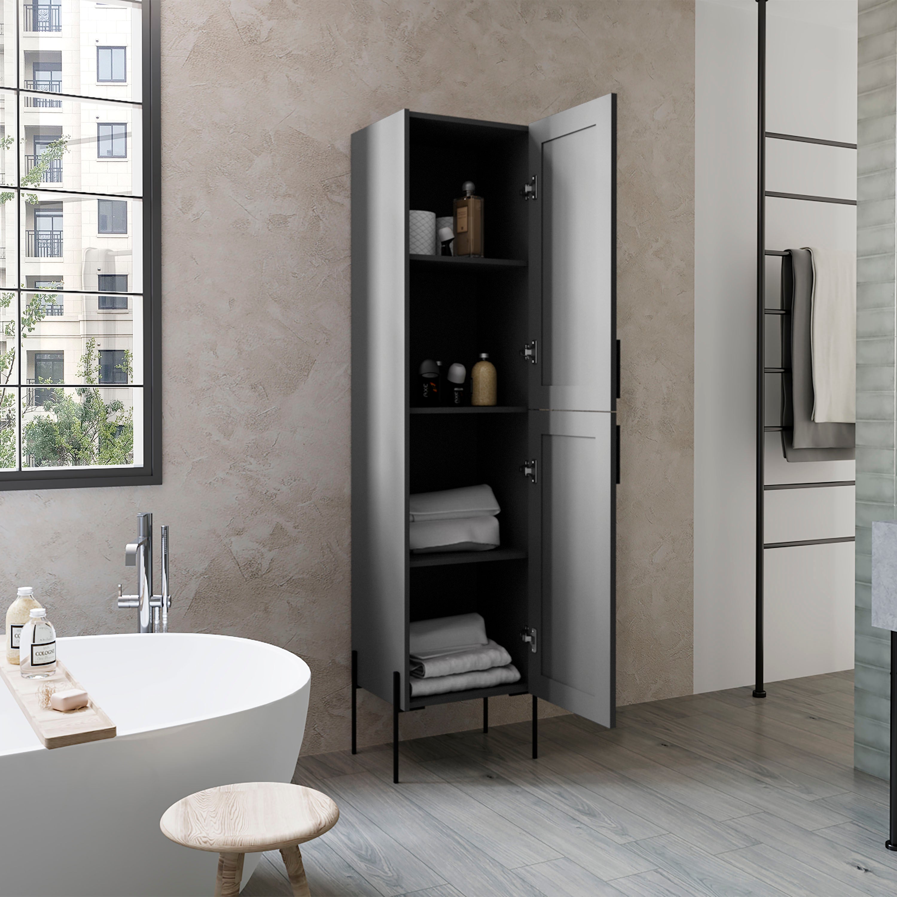 Quinby Linen Cabinet with 1 Door and 4 Shelves, Matt Gray - Luciddepo