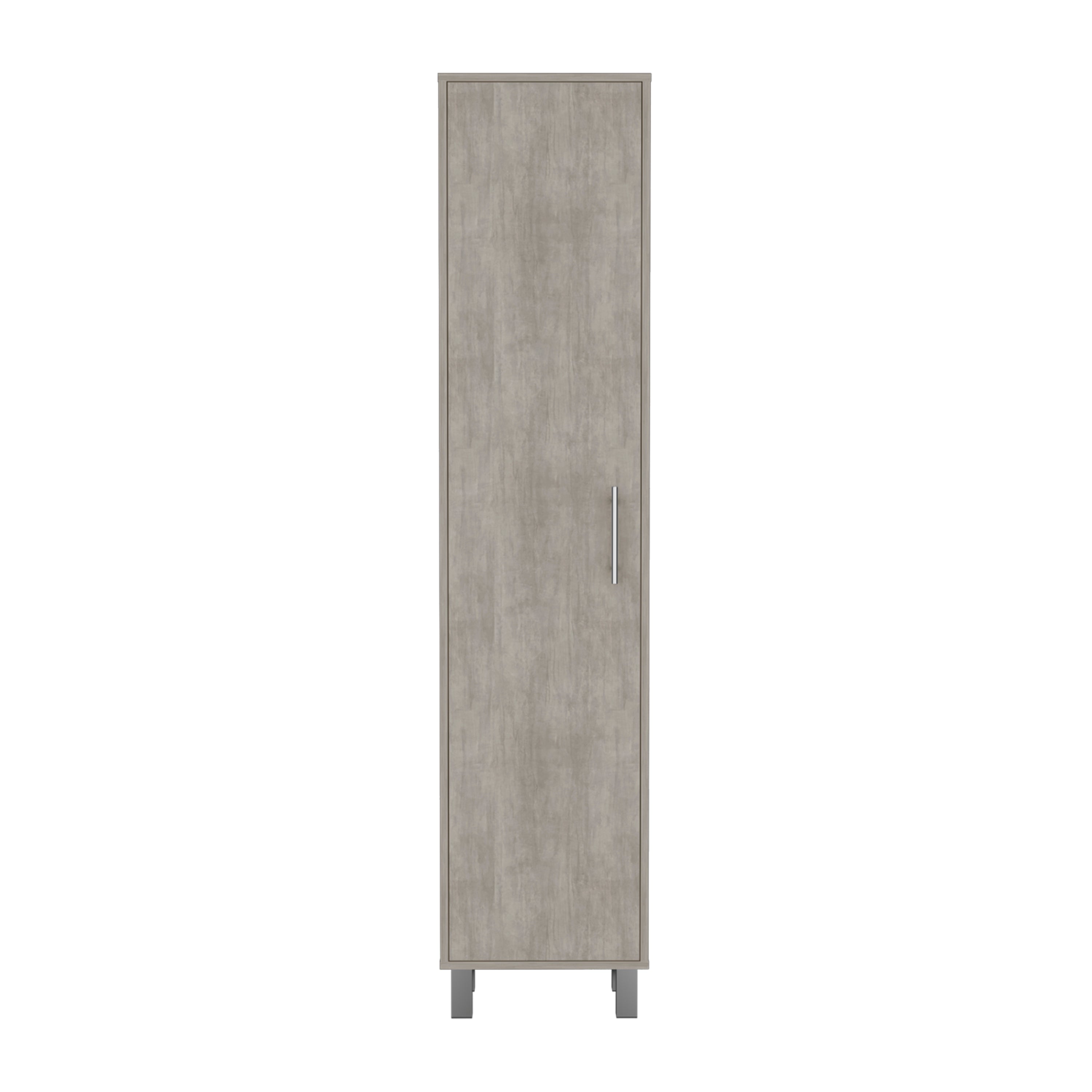 Dryden Tall Narrow Storage Cabinet with 5-Tier Shelf and Broom Hangers, Concrete Gray - Luciddepo