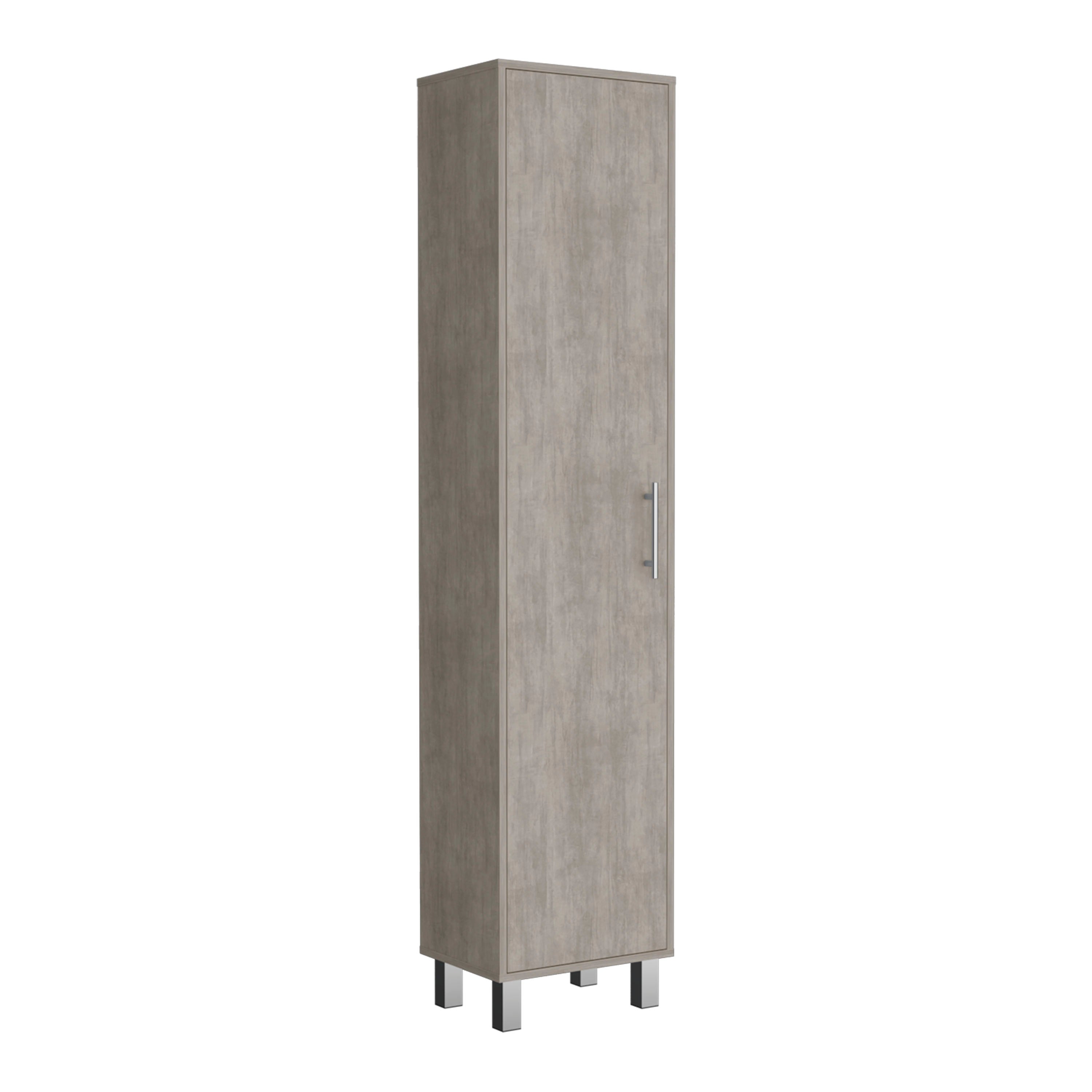 Dryden Tall Narrow Storage Cabinet with 5-Tier Shelf and Broom Hangers, Concrete Gray - Luciddepo