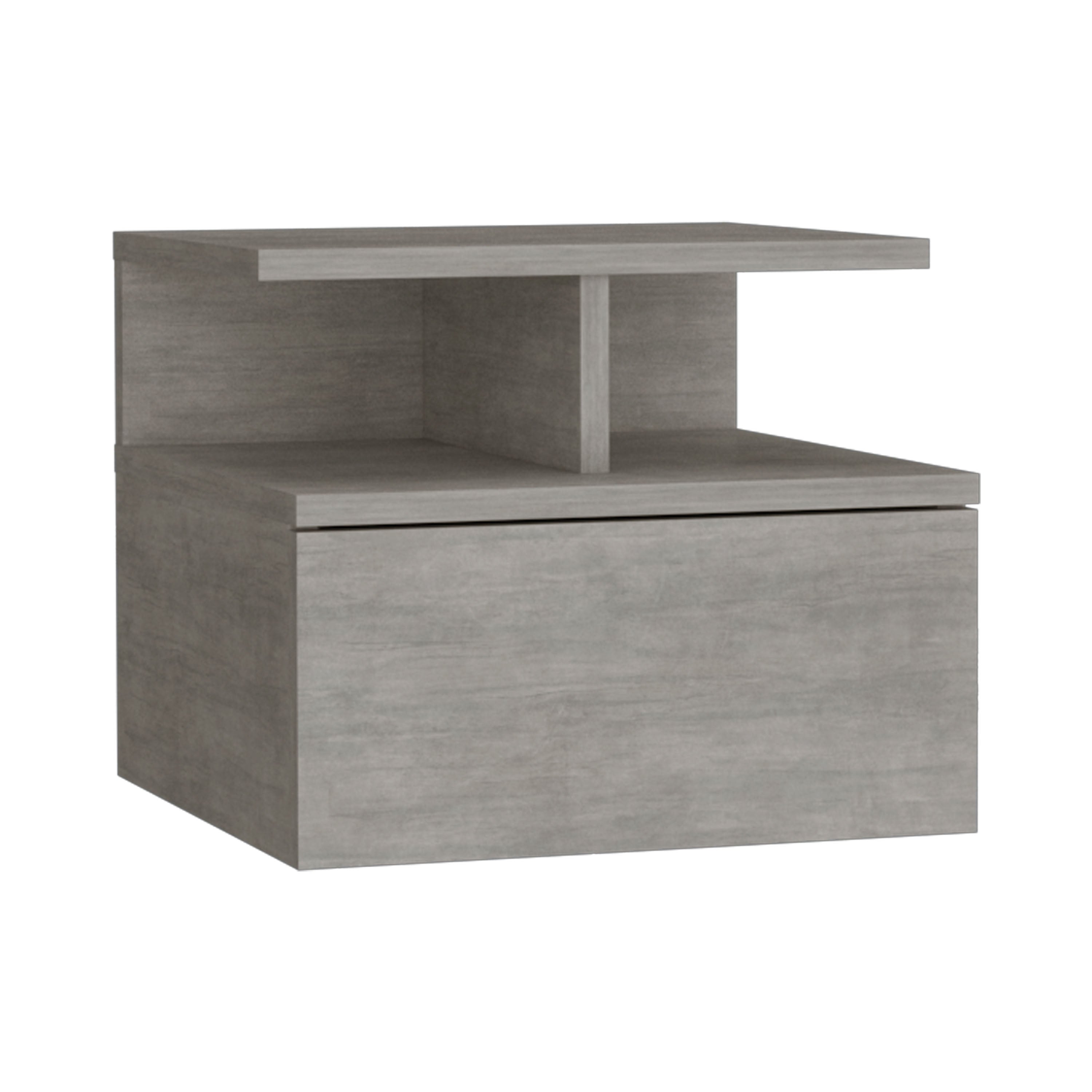 Seward Floating Nightstand, Wall Mounted with Single Drawer and 2-Tier Shelf, Concrete Gray - Luciddepo