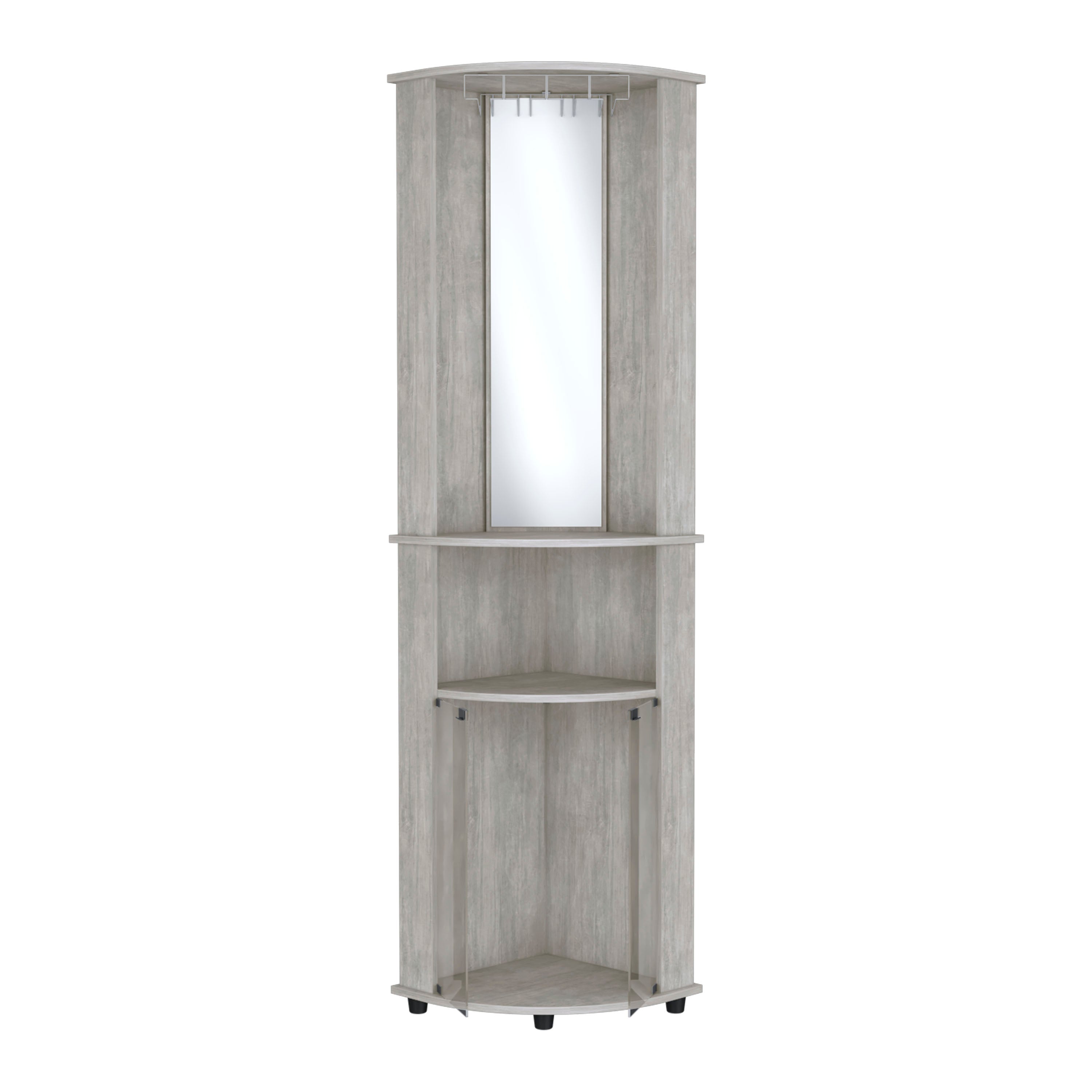 Nashville Corner Bar Cabinet Unit with Wine Glass Rack and Lower Cabinet, Concrete Gray - Luciddepo