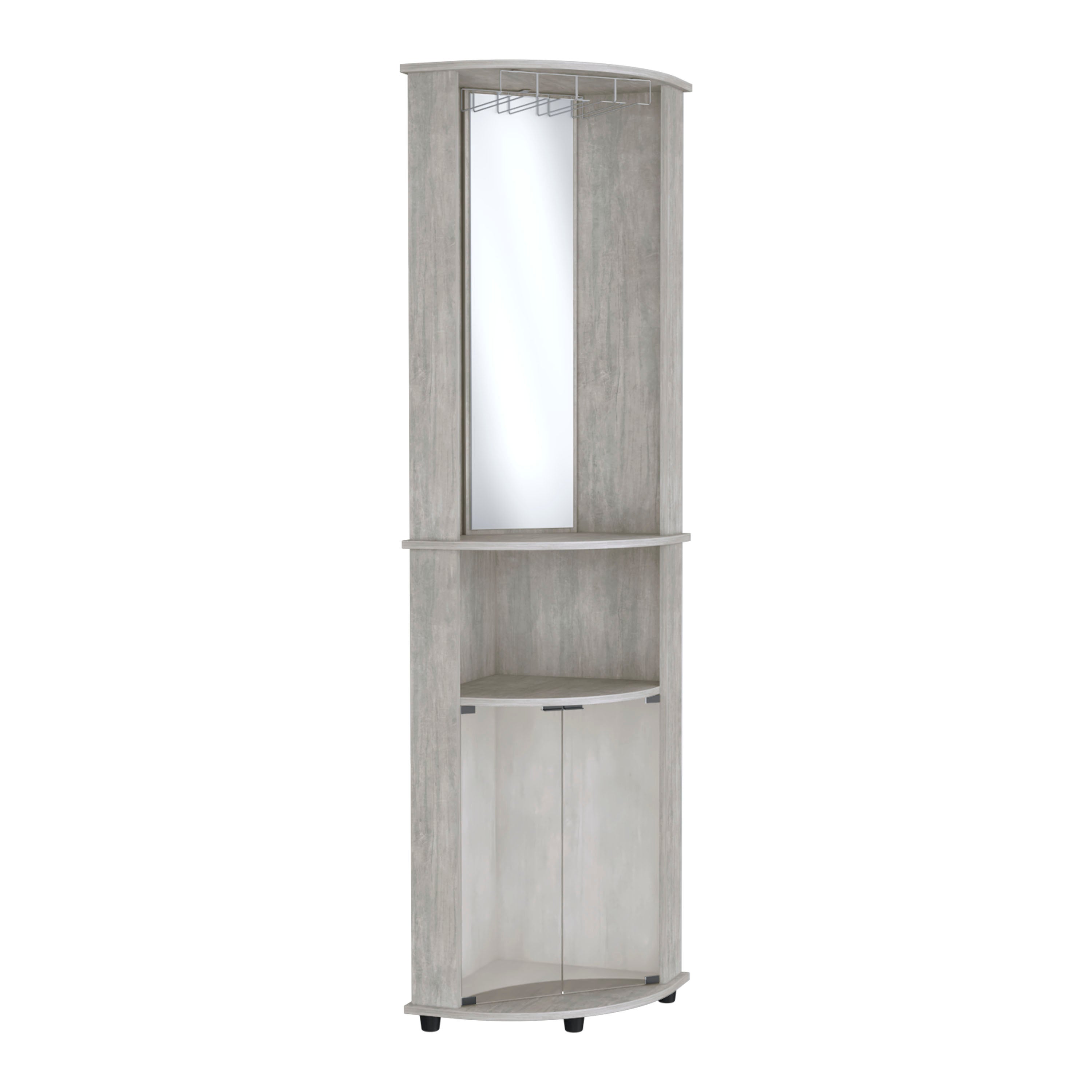 Nashville Corner Bar Cabinet Unit with Wine Glass Rack and Lower Cabinet, Concrete Gray - Luciddepo