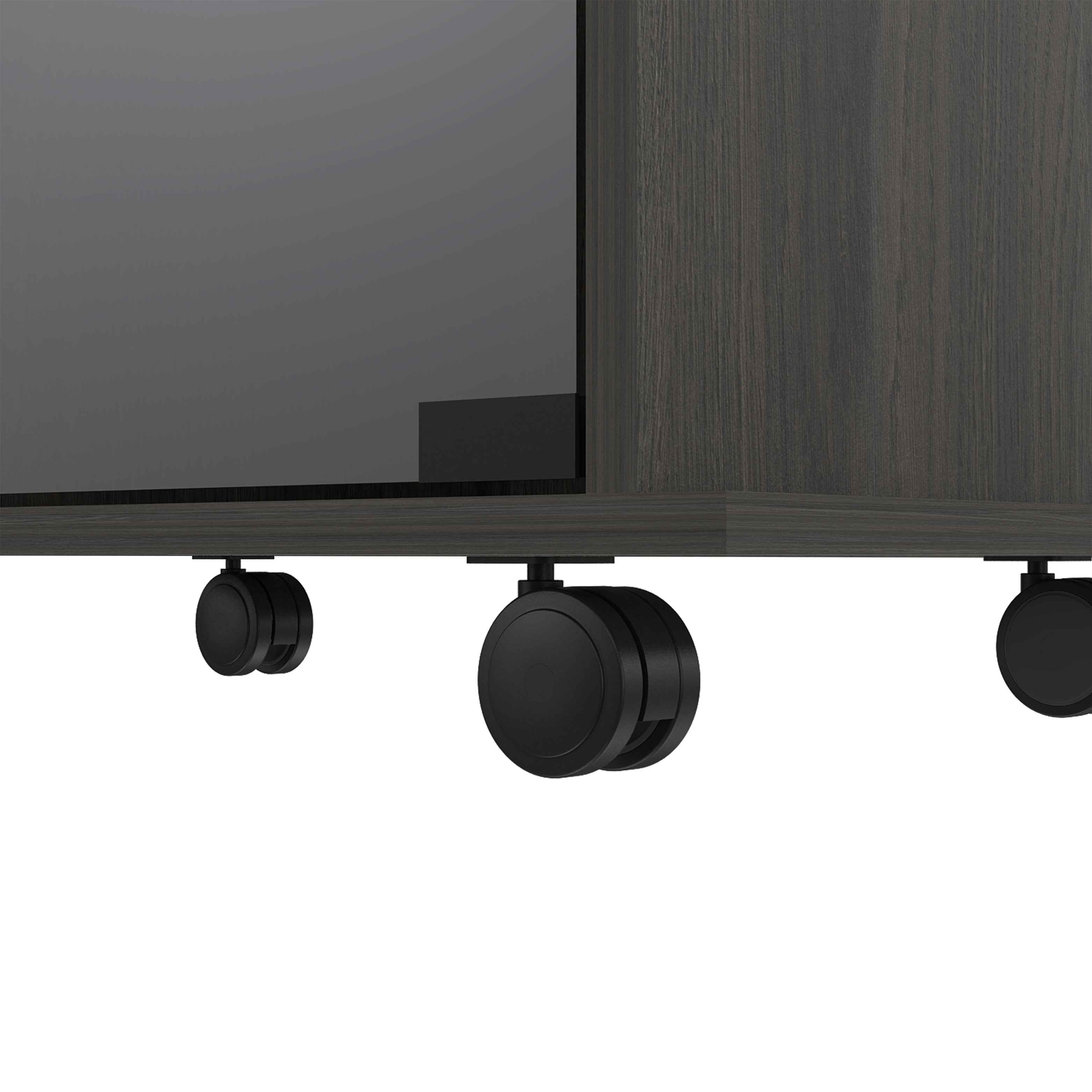 Huali Bar Cart, Six Built-in Wine Rack, Glass Door, Four Casters, Two Shelves, Carbon Espresso