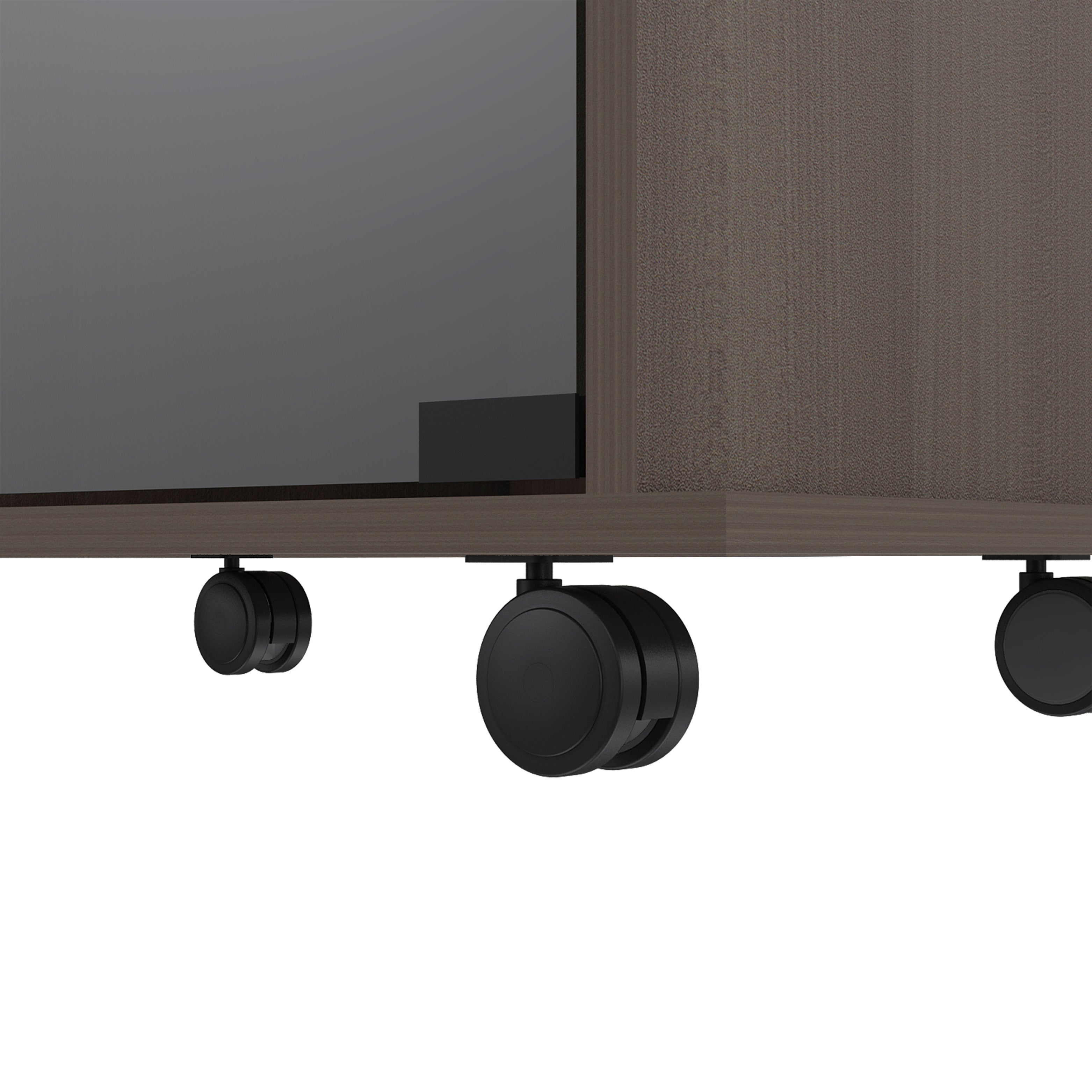 Huali Bar Cart, Six Built-in Wine Rack, Glass Door, Four Casters, Two Shelves, Smokey Oak - Luciddepo