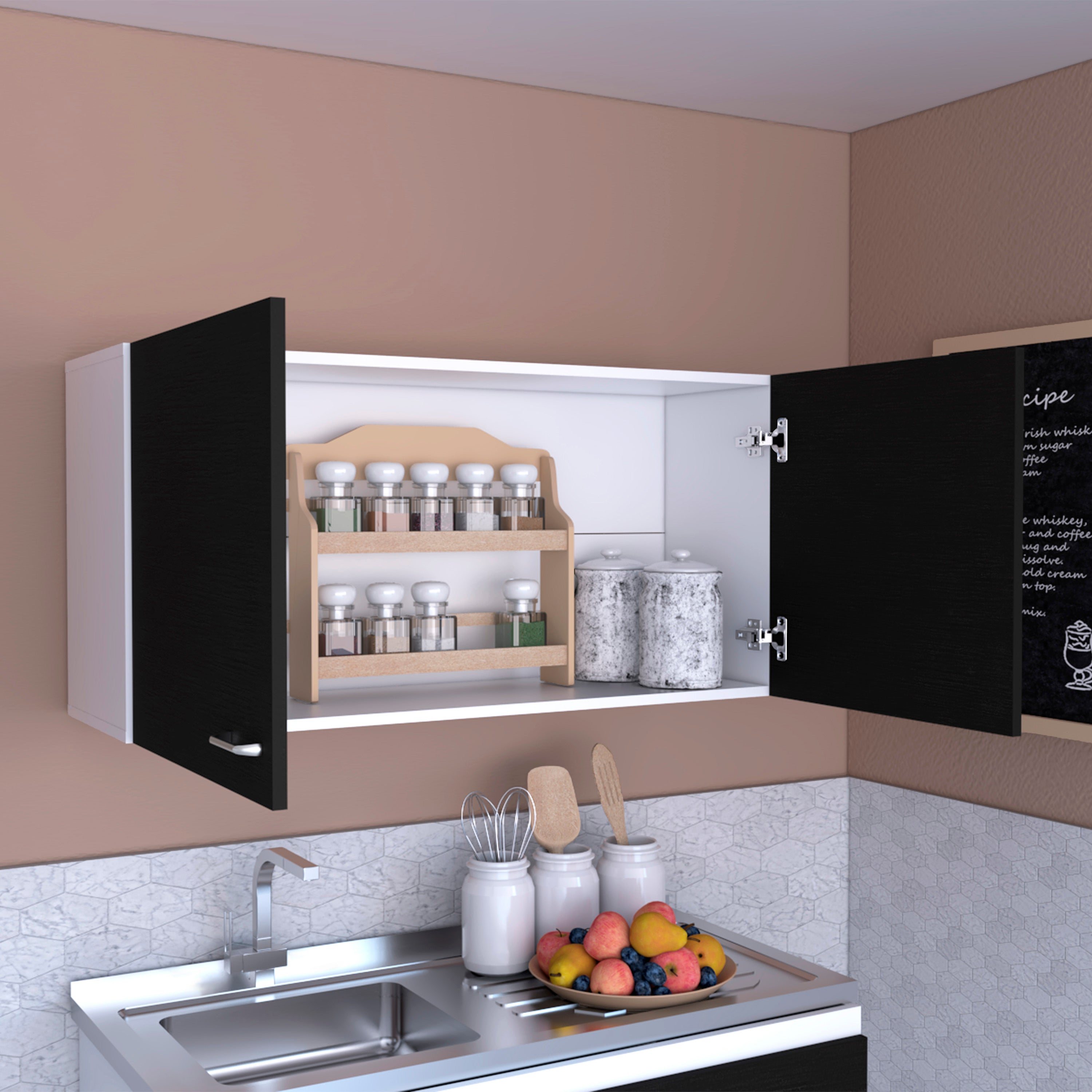 DEPOT E-SHOP Salento Wall Double Door Cabinet with Two Shelves, Carbon Espresso/White - Luciddepo