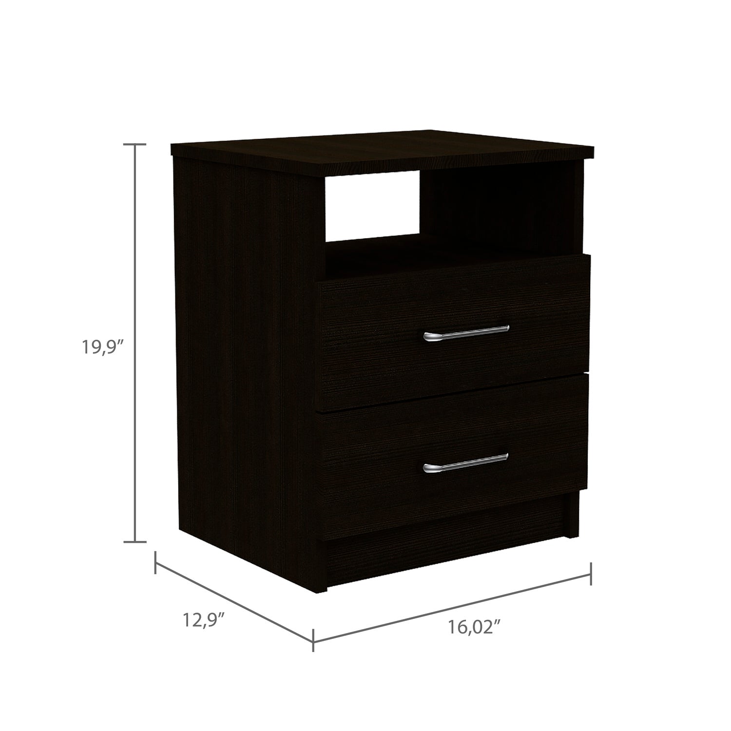 Salento Nightstand, Two Drawers, One Shelf, Superior Top, Black - Luciddepo