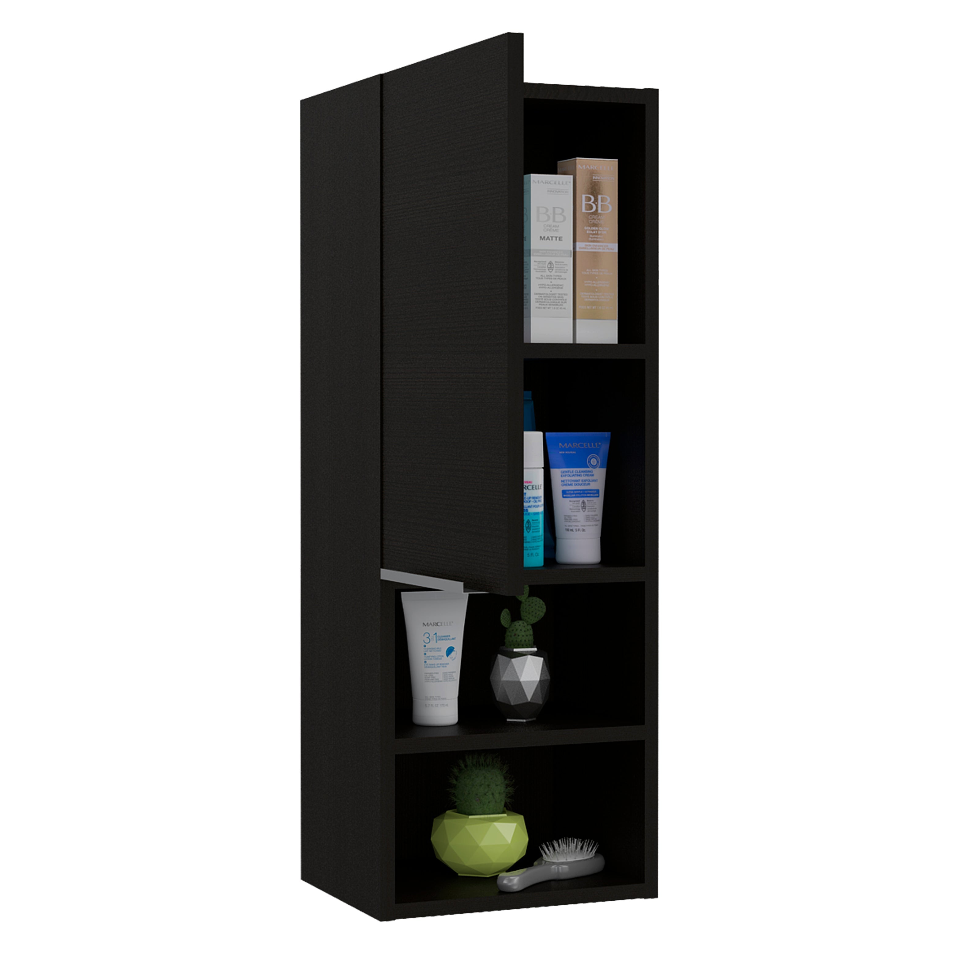 Savona Medicine Single Door Cabinet, Two External Shelves, Two Interior Shelves, Black - Luciddepo