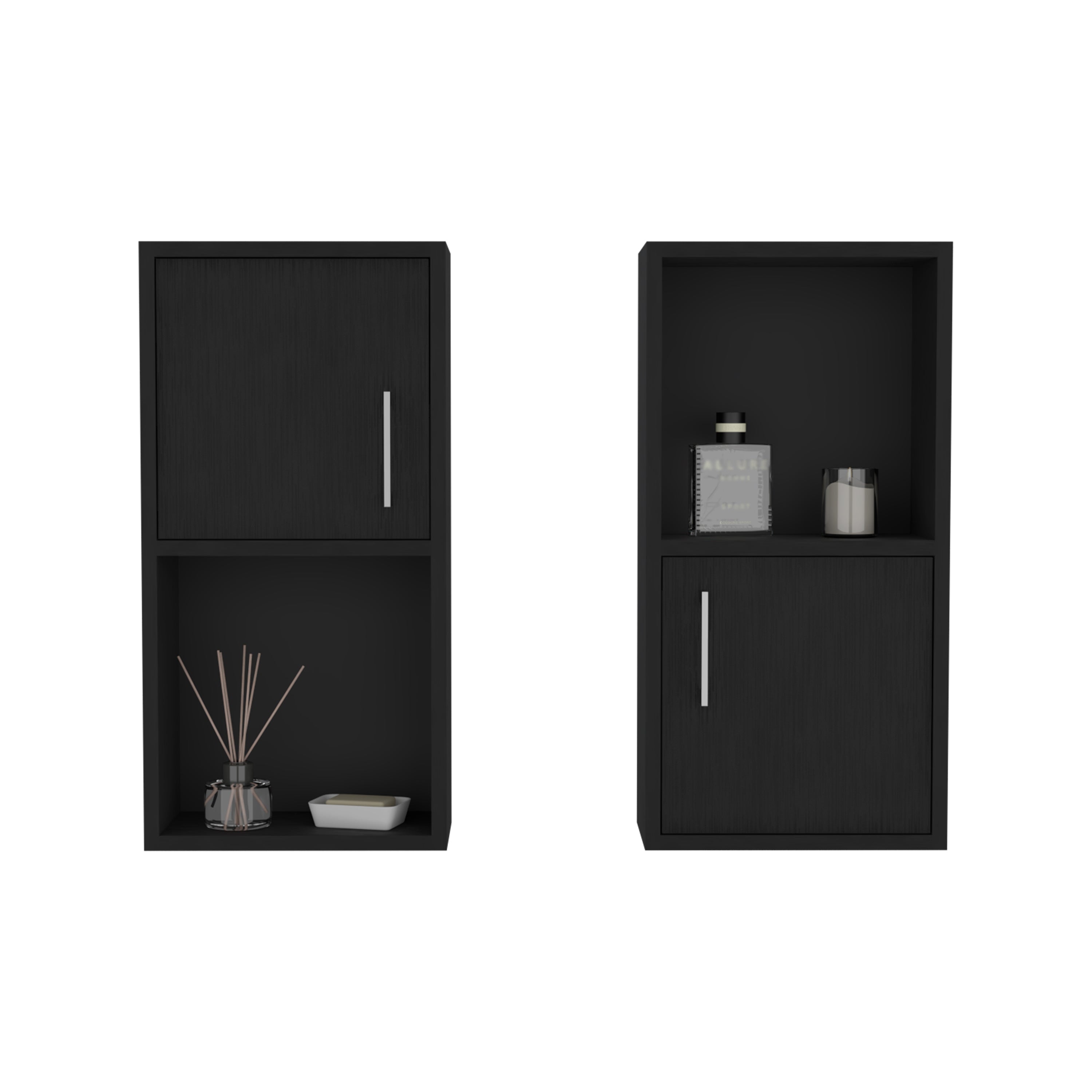 Eak 24" H 2 Pcs Wall Mounted Bathroom Medicine Cabinet, Two Doors, Two Shelves,Black - Luciddepo