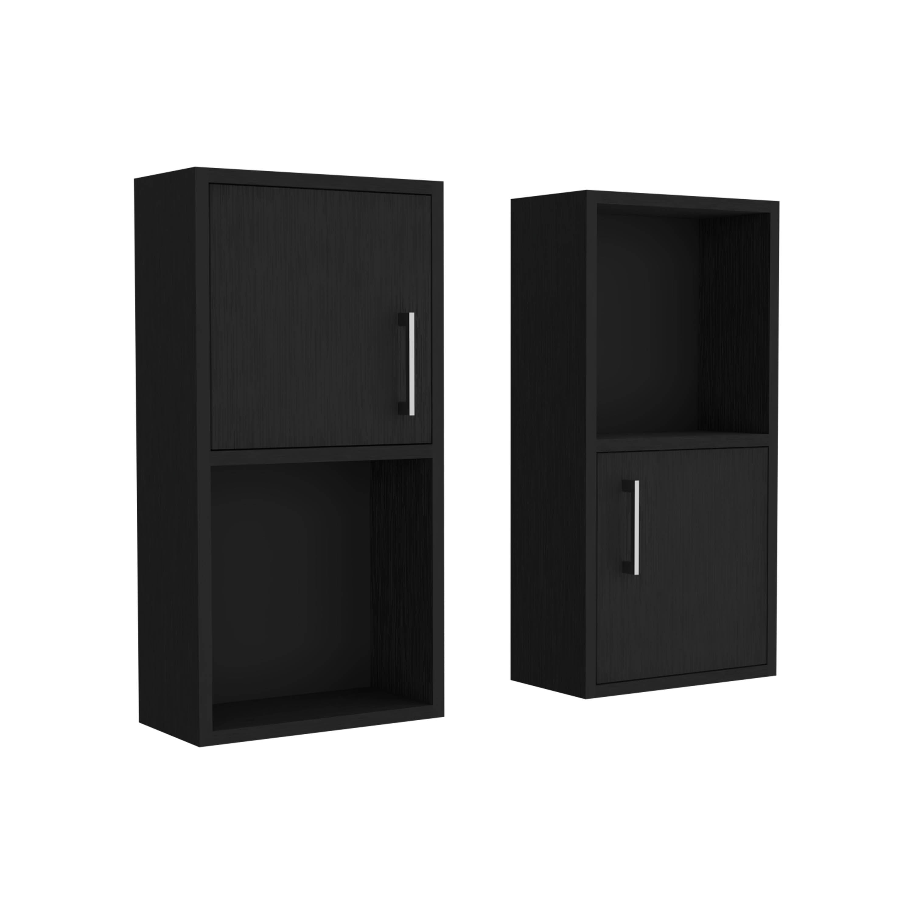 Eak 24" H 2 Pcs Wall Mounted Bathroom Medicine Cabinet, Two Doors, Two Shelves,Black - Luciddepo