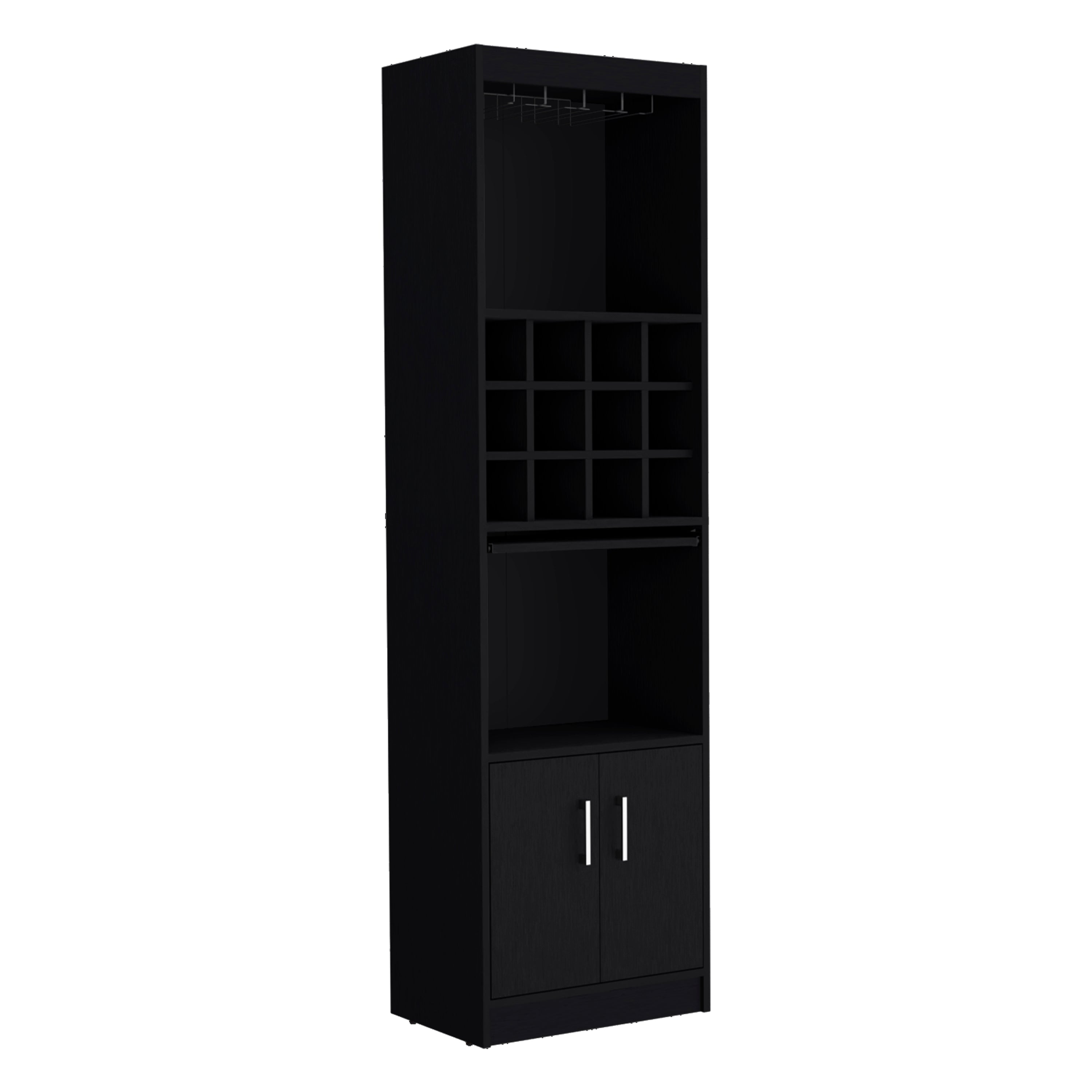 Pisek Bar Cabinet 5-Tier, Wine Cabinet, Liquor Cabinet, 12 Bottle Cubbies, 5 Shelves, Black - Luciddepo