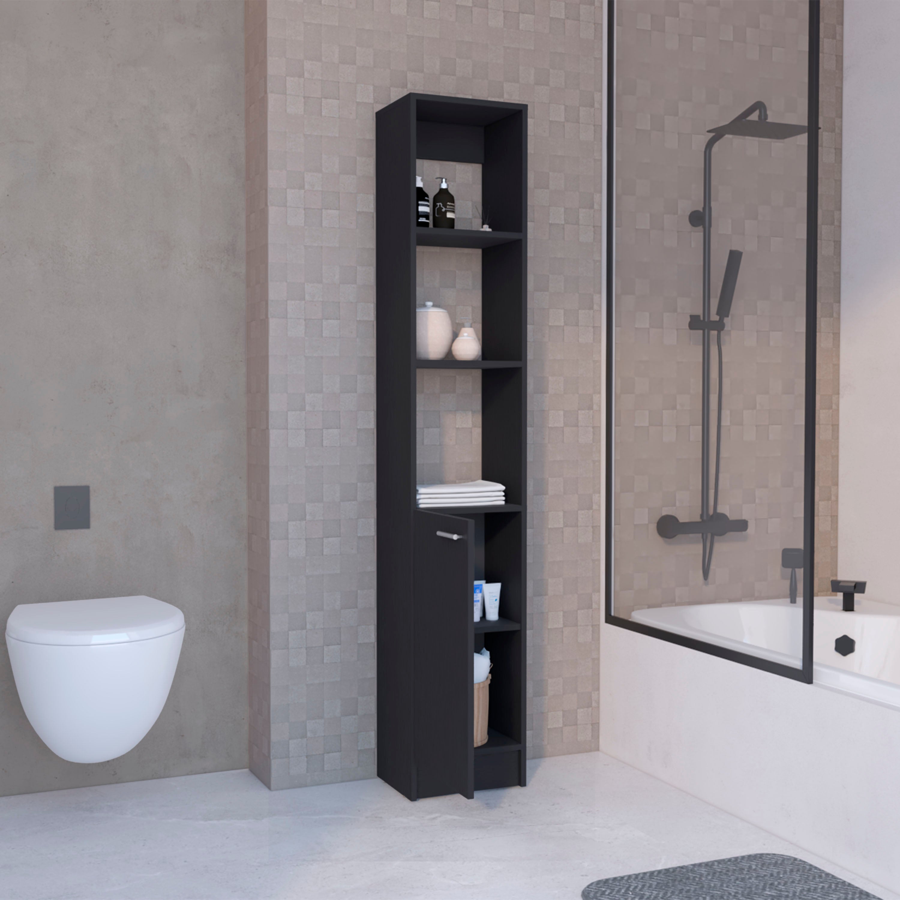 Parks Linen Cabinet, 1 Door, 6 Shelves, Black - Luciddepo