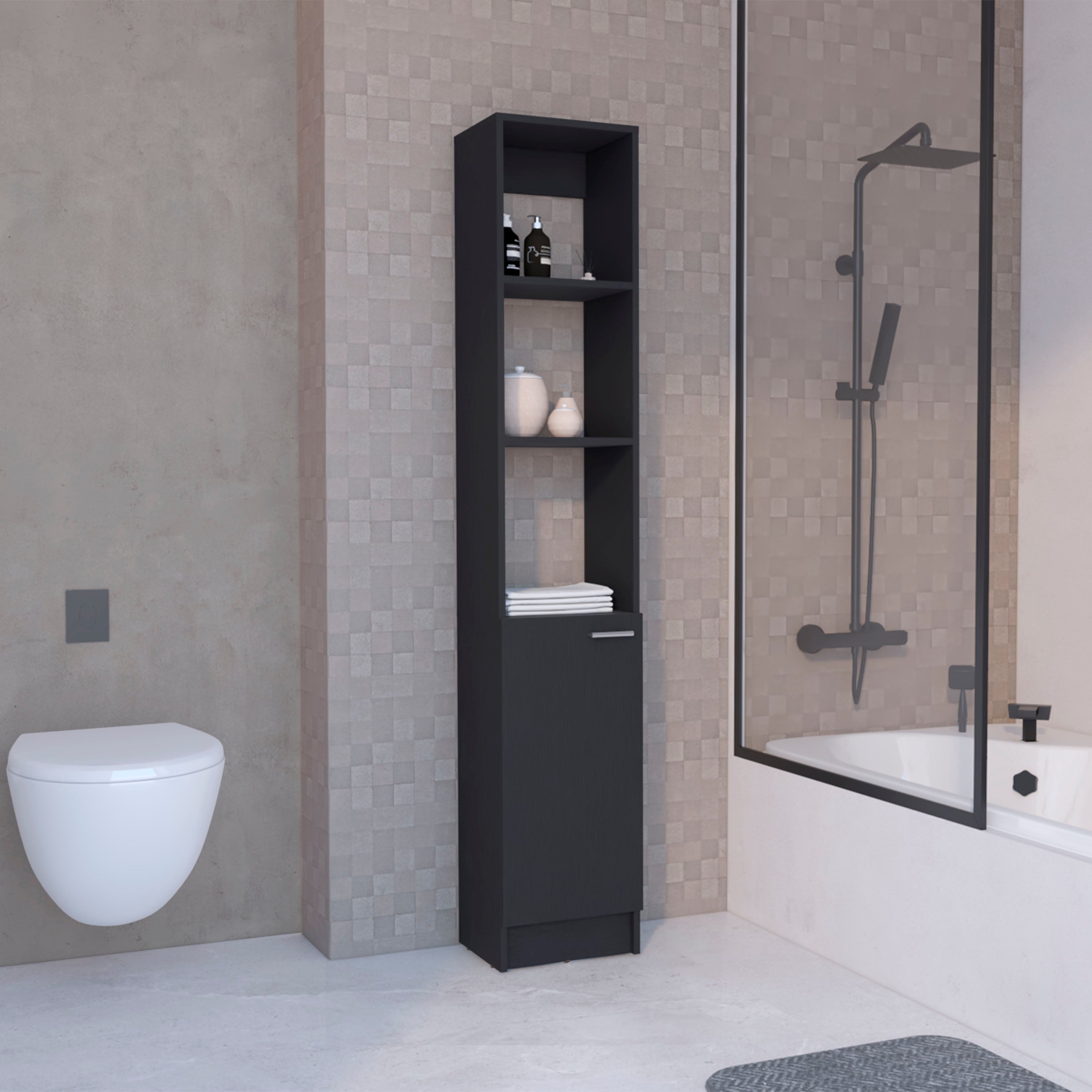 Parks Linen Cabinet, 1 Door, 6 Shelves, Black - Luciddepo