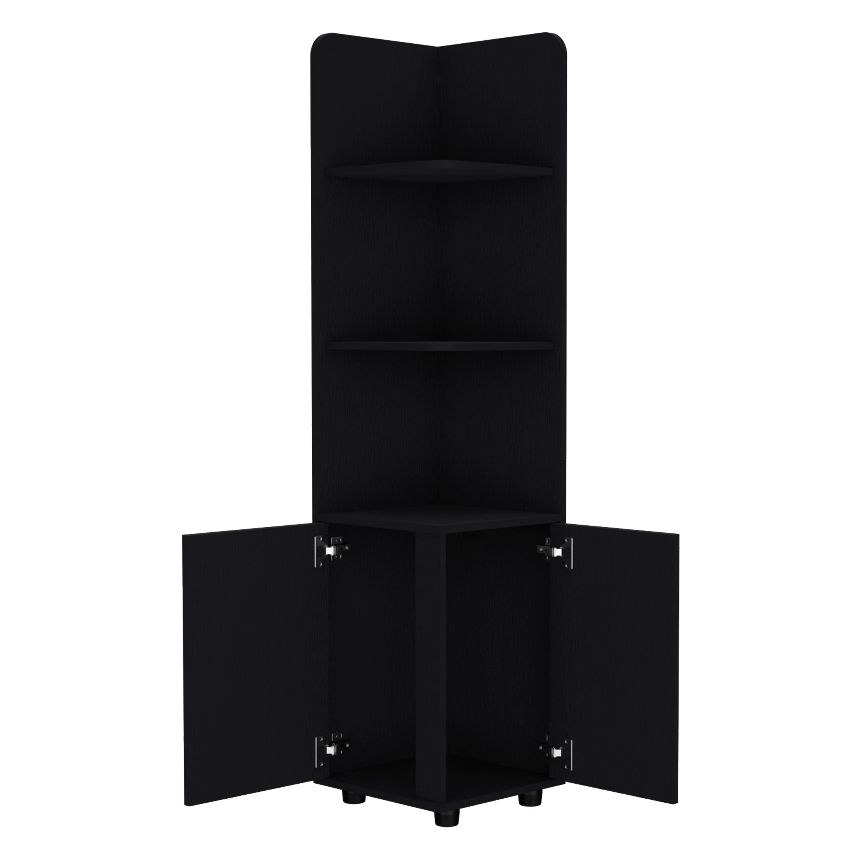Vestal Tall Corner Cabinet with 3-Tier Shelf and 2-Door, Black - Luciddepo