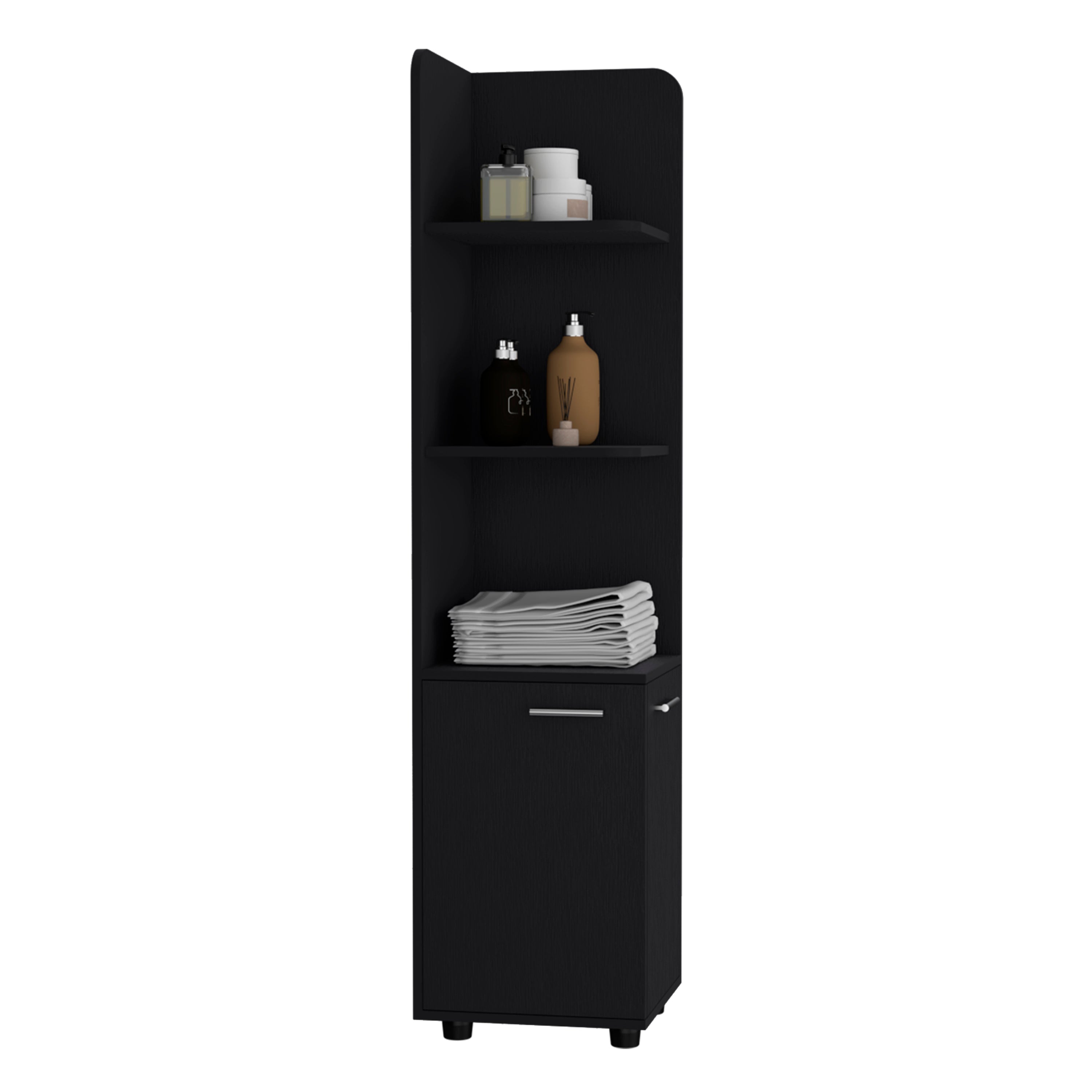 Vestal Tall Corner Cabinet with 3-Tier Shelf and 2-Door, Black - Luciddepo