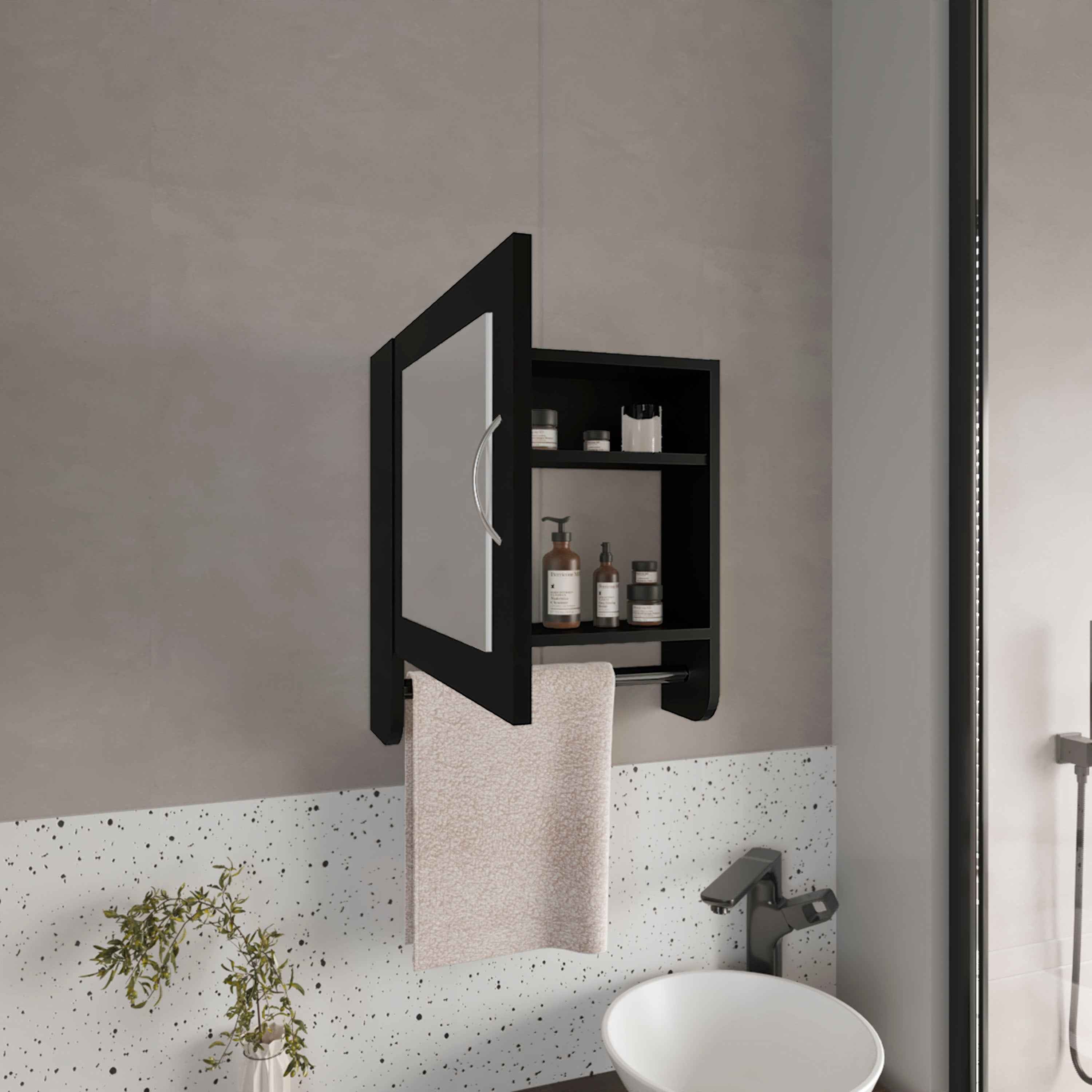 Beaver Medicine Cabinet with 1 Door, 2 Shelves, 1 Mirror, Black