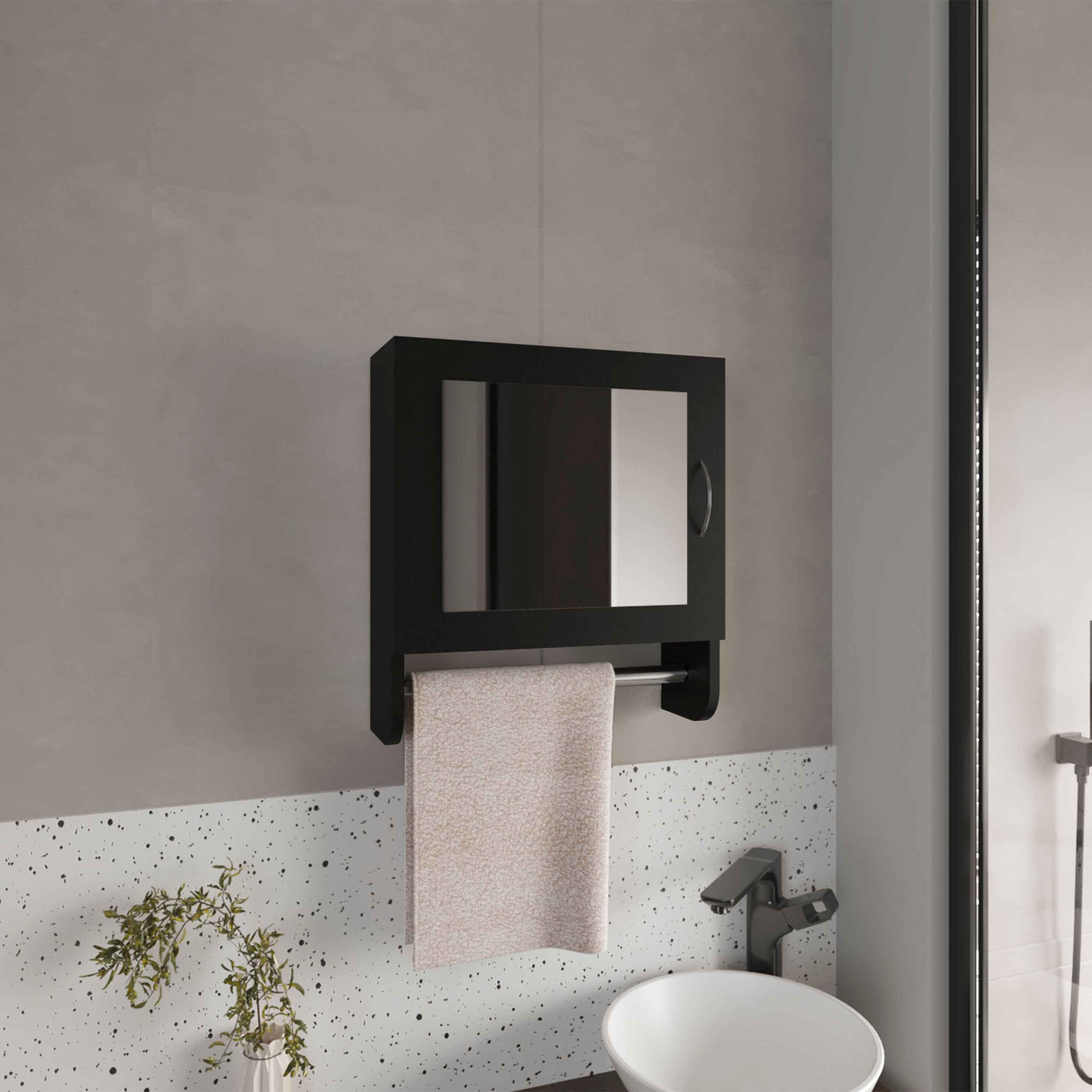 Beaver Medicine Cabinet with 1 Door, 2 Shelves, 1 Mirror, Black