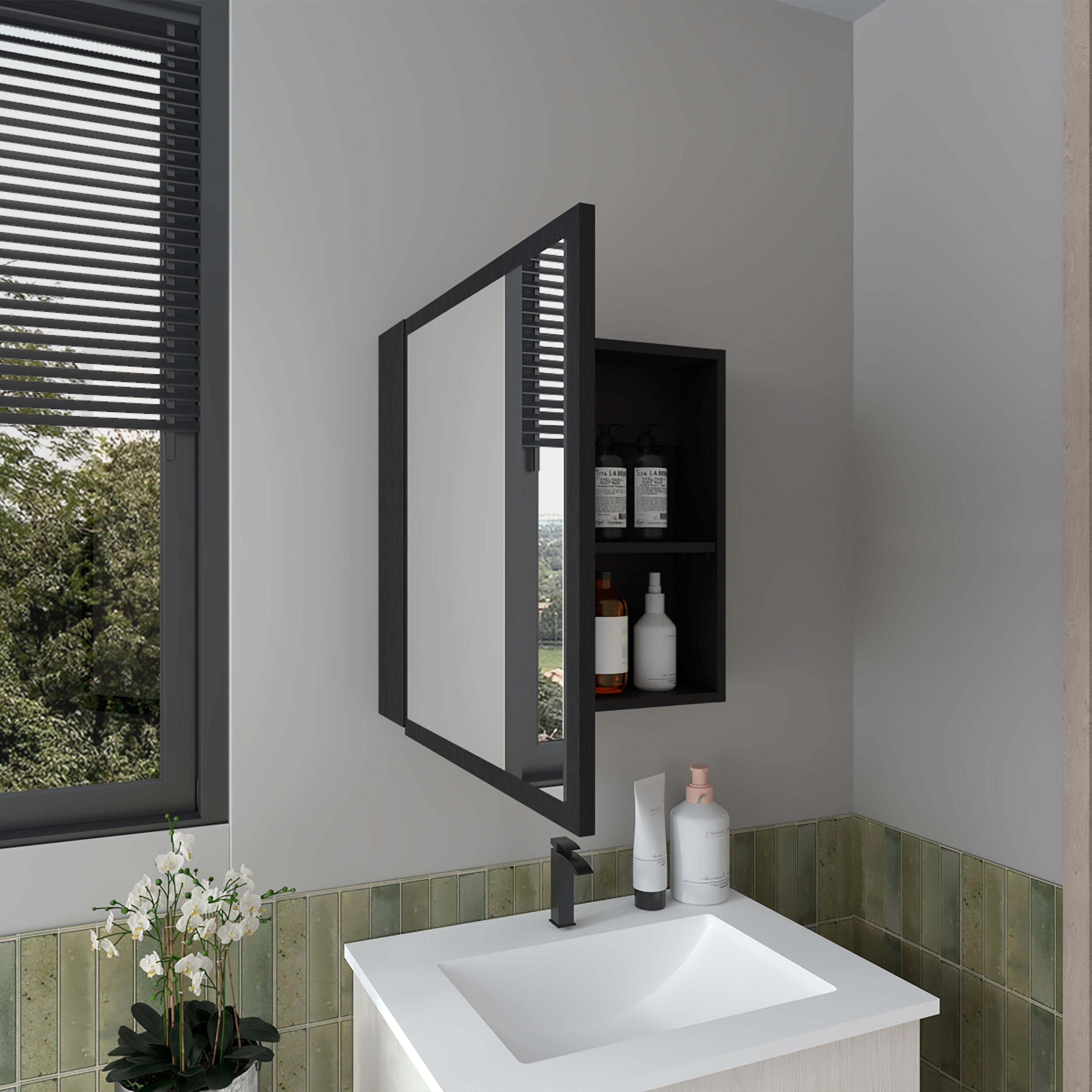 Loring Medicine Cabinet, 1 Door, 4 Shelves, 1 Mirror, Black - Luciddepo