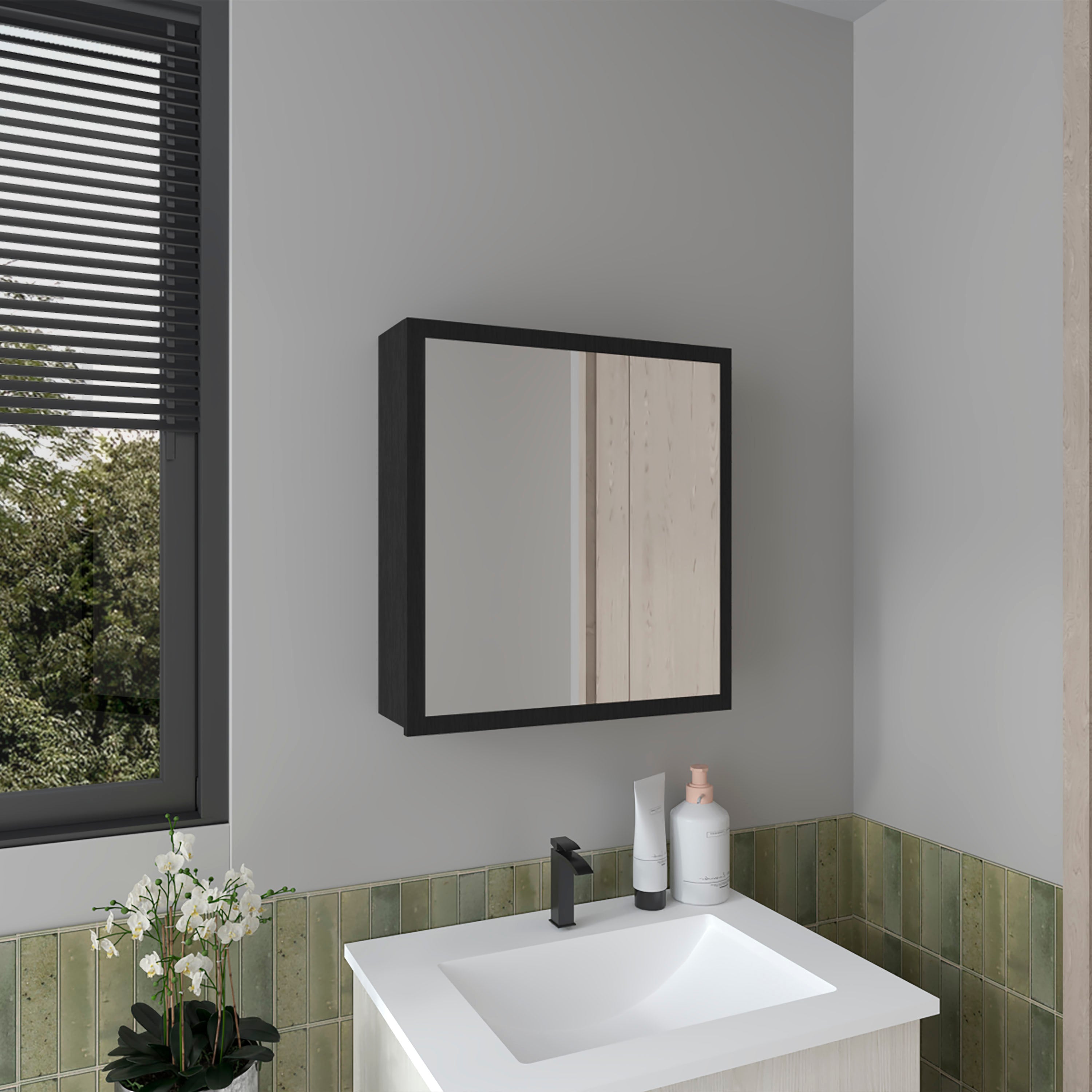 Loring Medicine Cabinet, 1 Door, 4 Shelves, 1 Mirror, Black - Luciddepo