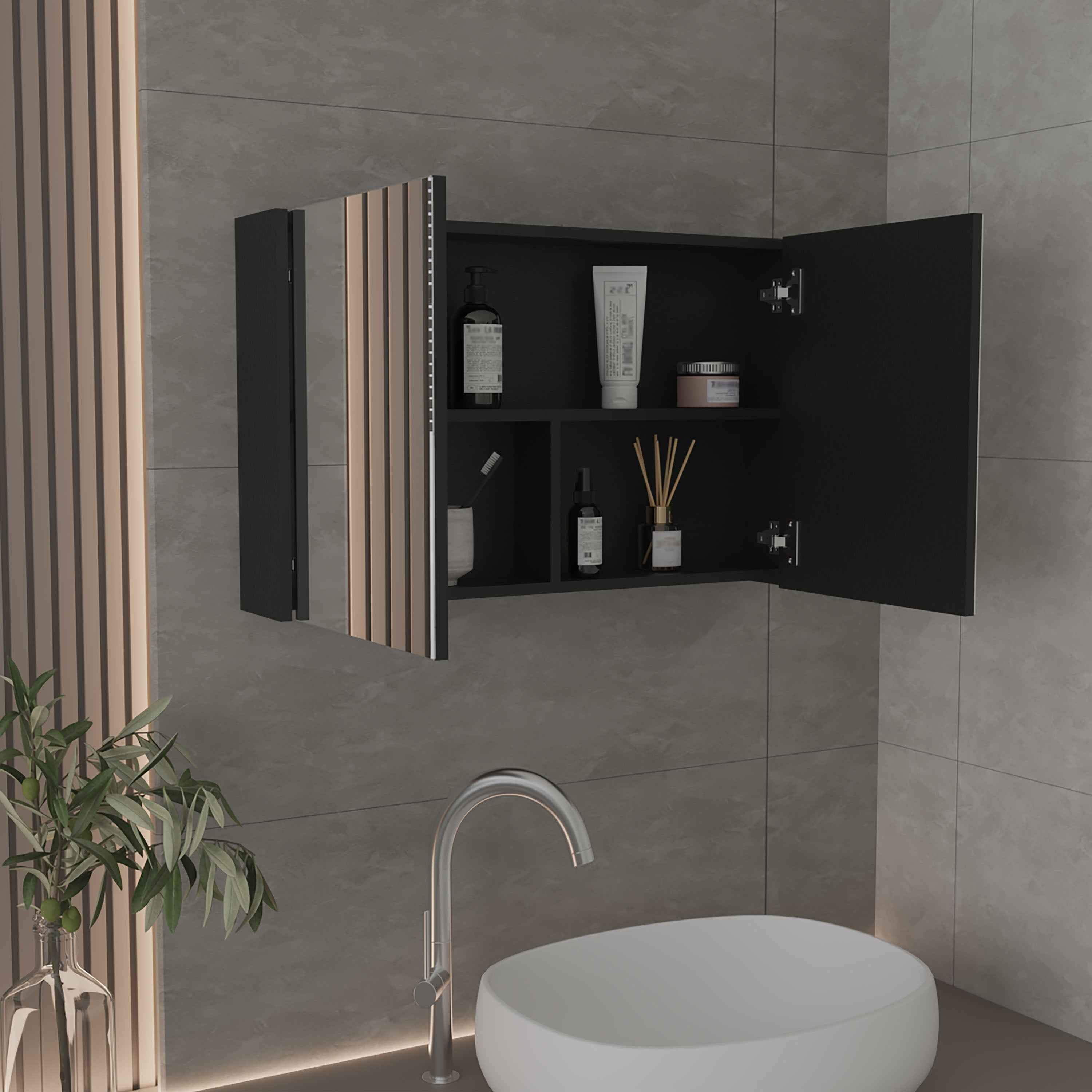 Cantwell Medicine Cabinet with 2 Doors, 3 Shelves, 2 Mirrors, Black