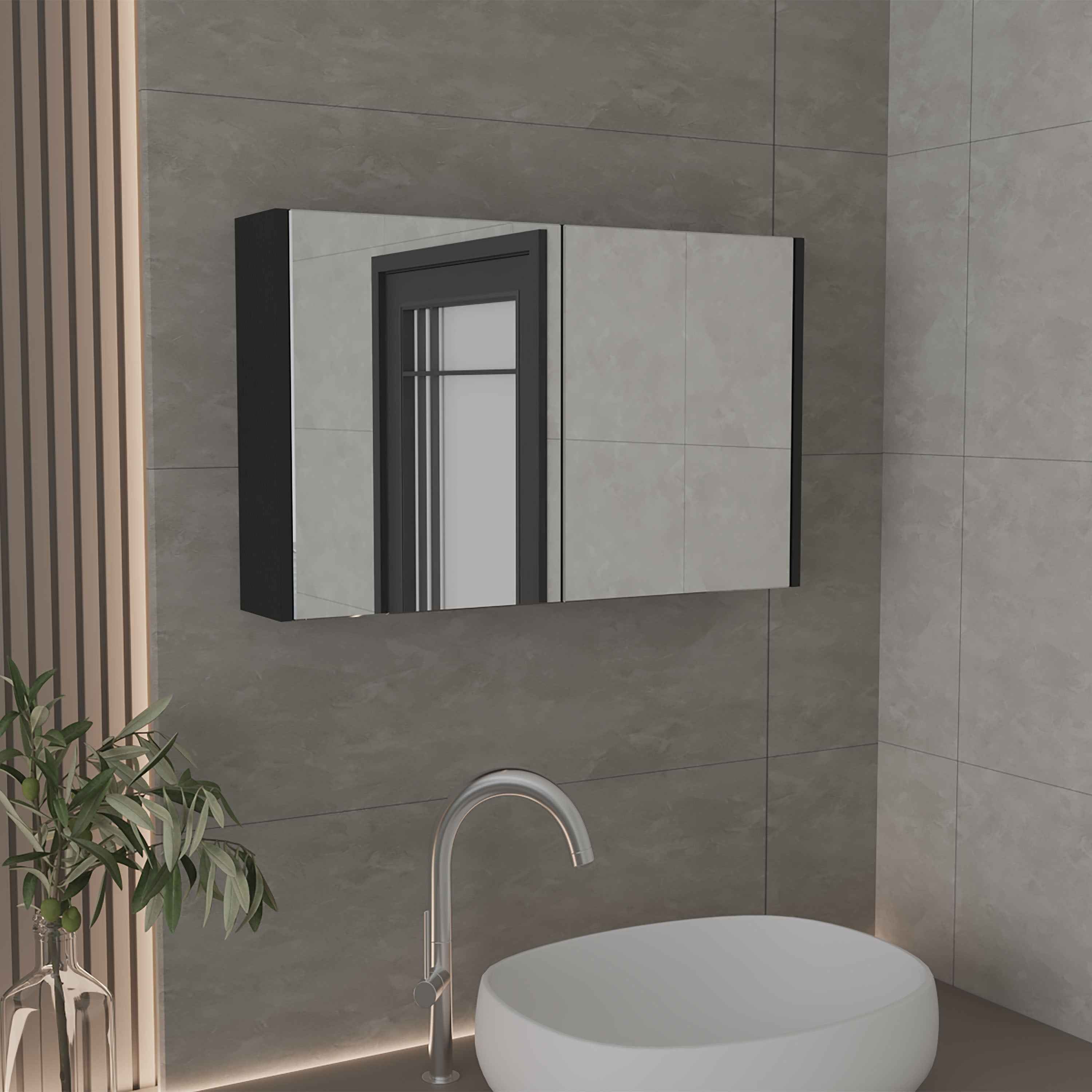 Cantwell Medicine Cabinet with 2 Doors, 3 Shelves, 2 Mirrors, Black