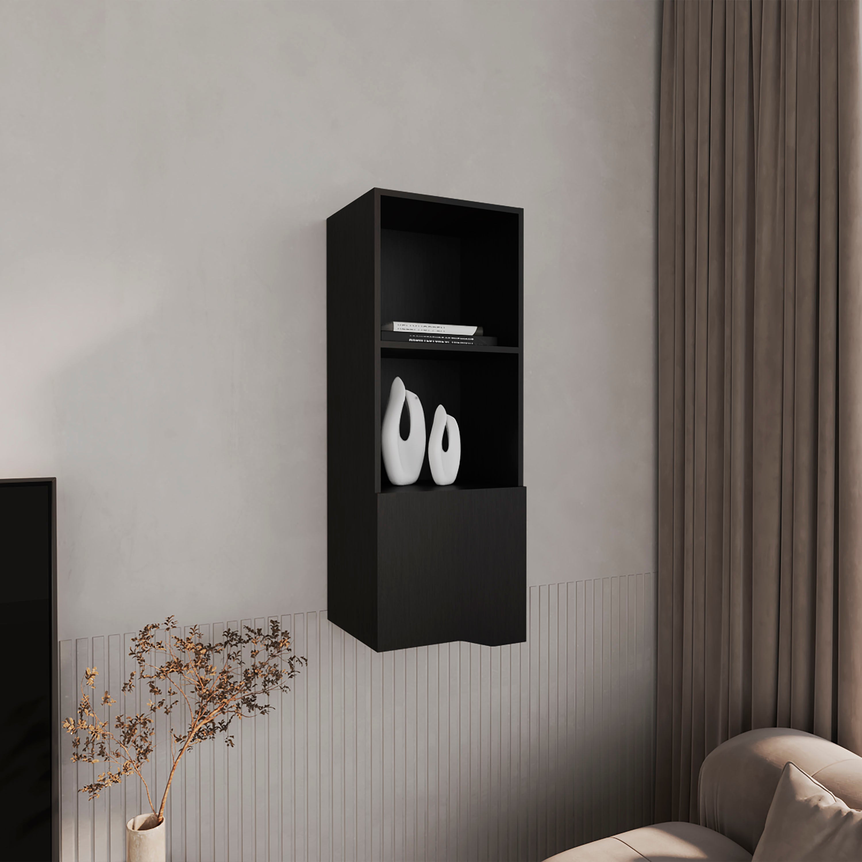 Salem Wall Cabinet with 1 Door and 3 Shelves, Black - Luciddepo
