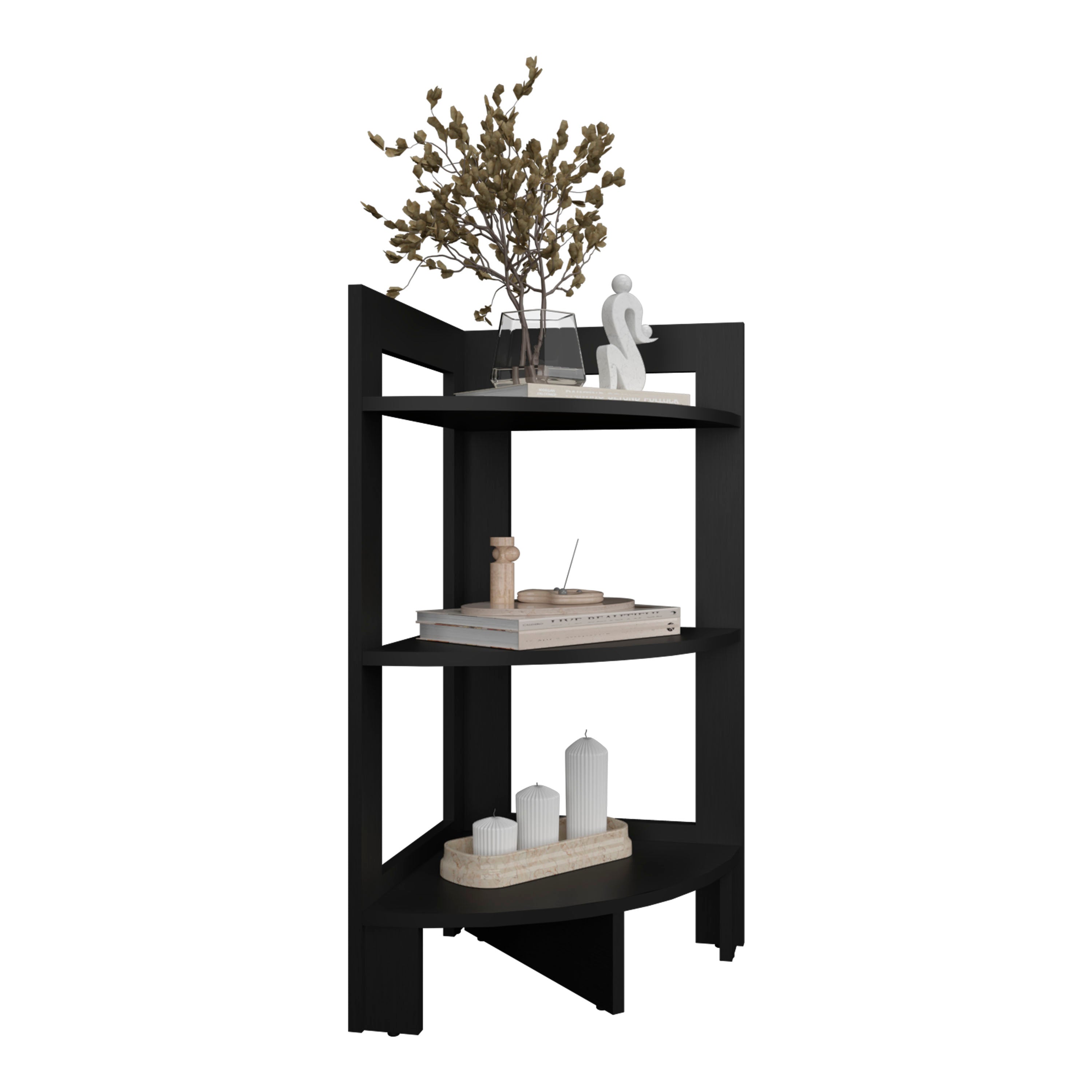 Akutan Side Table with 3 Shelves, 3 Legs, Black Wengue - Luciddepo