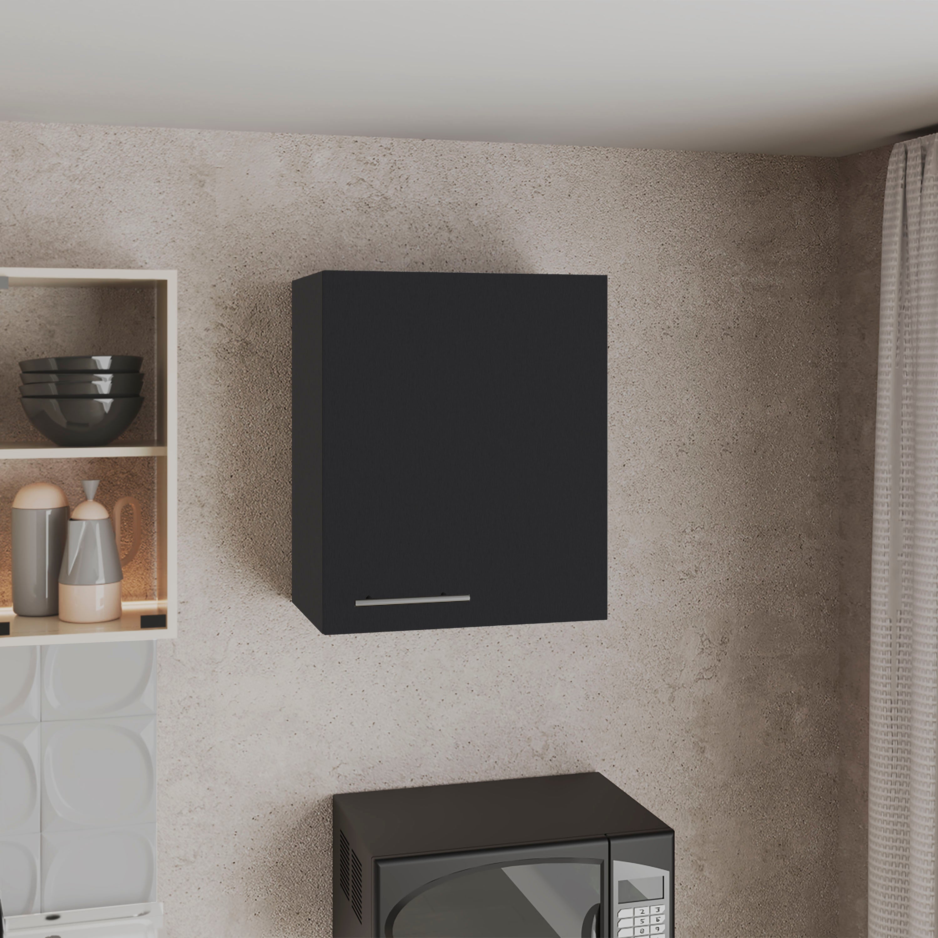 Sterling Wall Cabinet with 1 Door and 2 Shelves, Black - Luciddepo