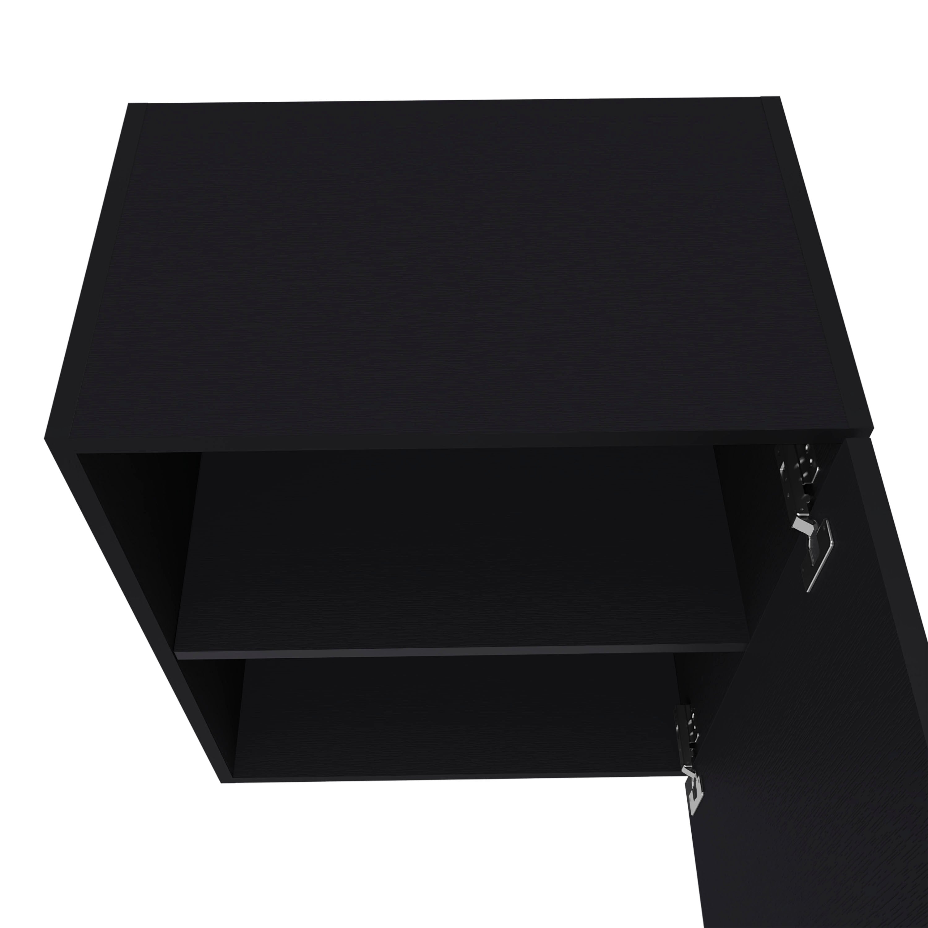 Sterling Wall Cabinet with 1 Door and 2 Shelves, Black - Luciddepo