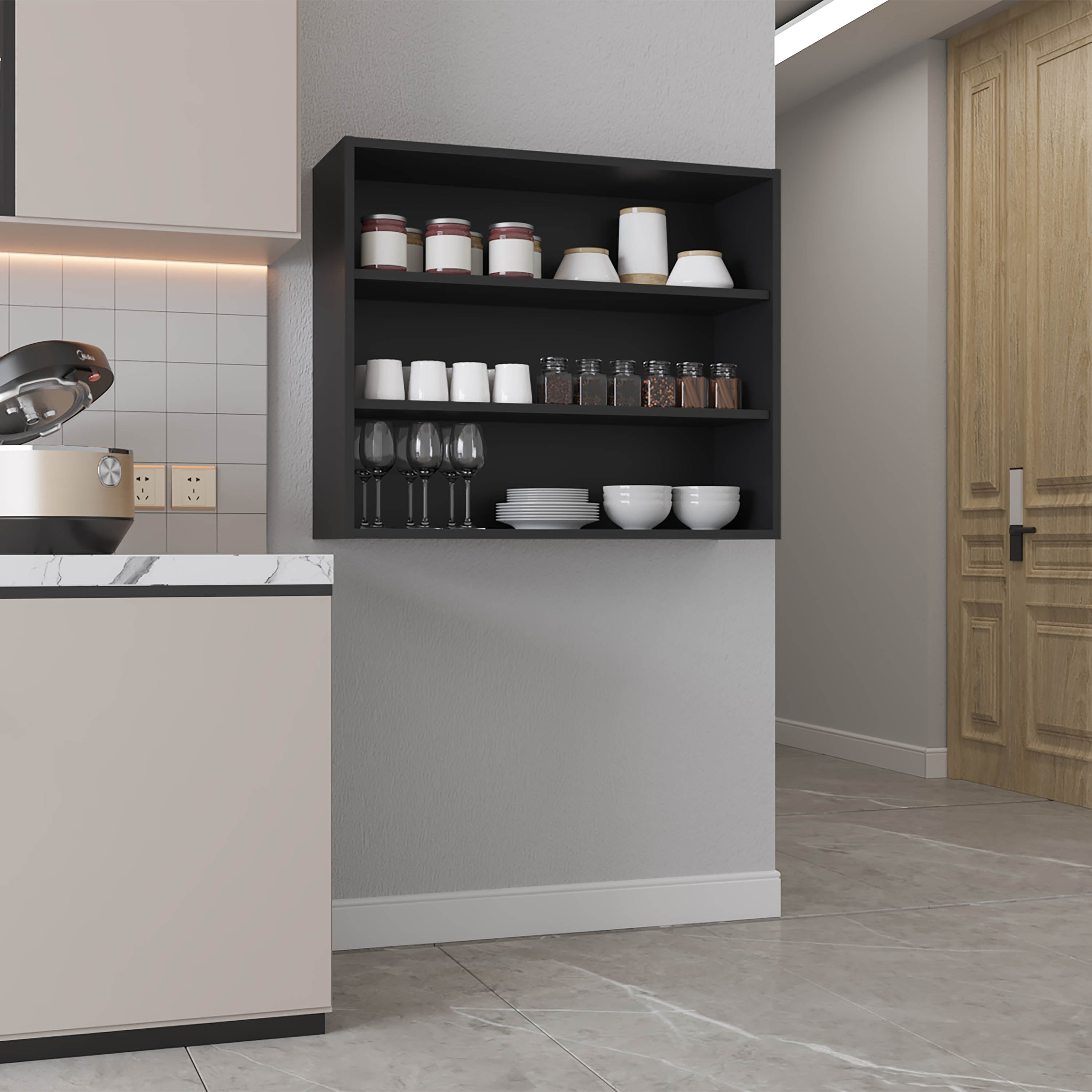 Ida Wall Shelf, 3 Shelves, Black - Luciddepo