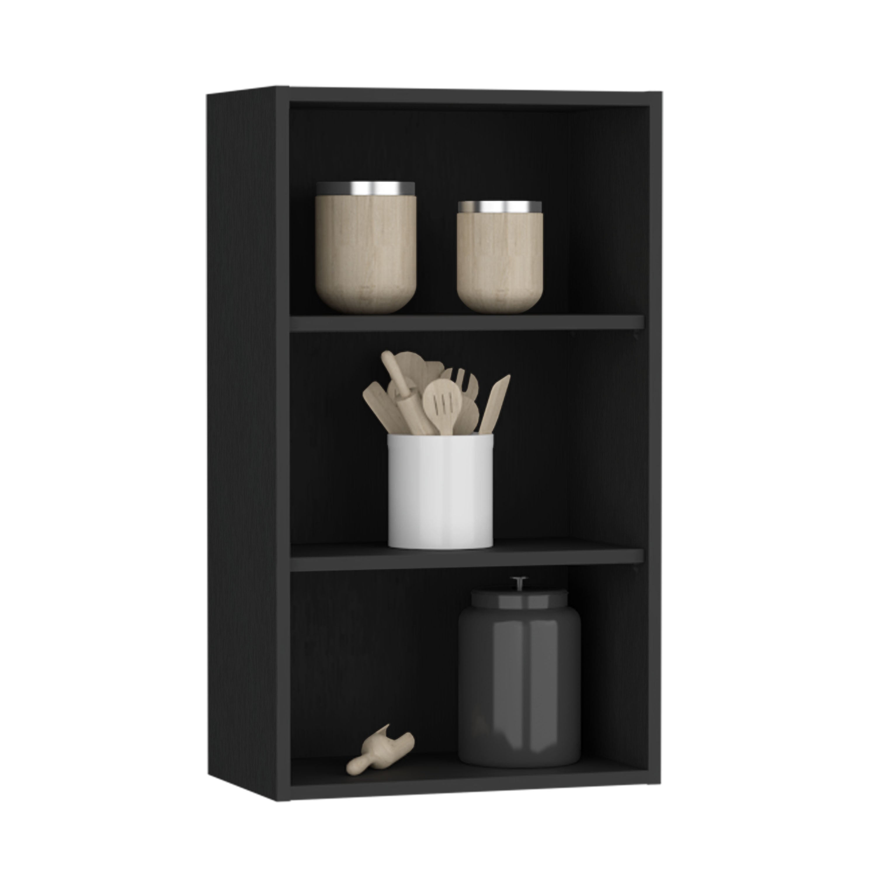 Kaltag Wall Cabinet, 3 shelves, Black - Luciddepo