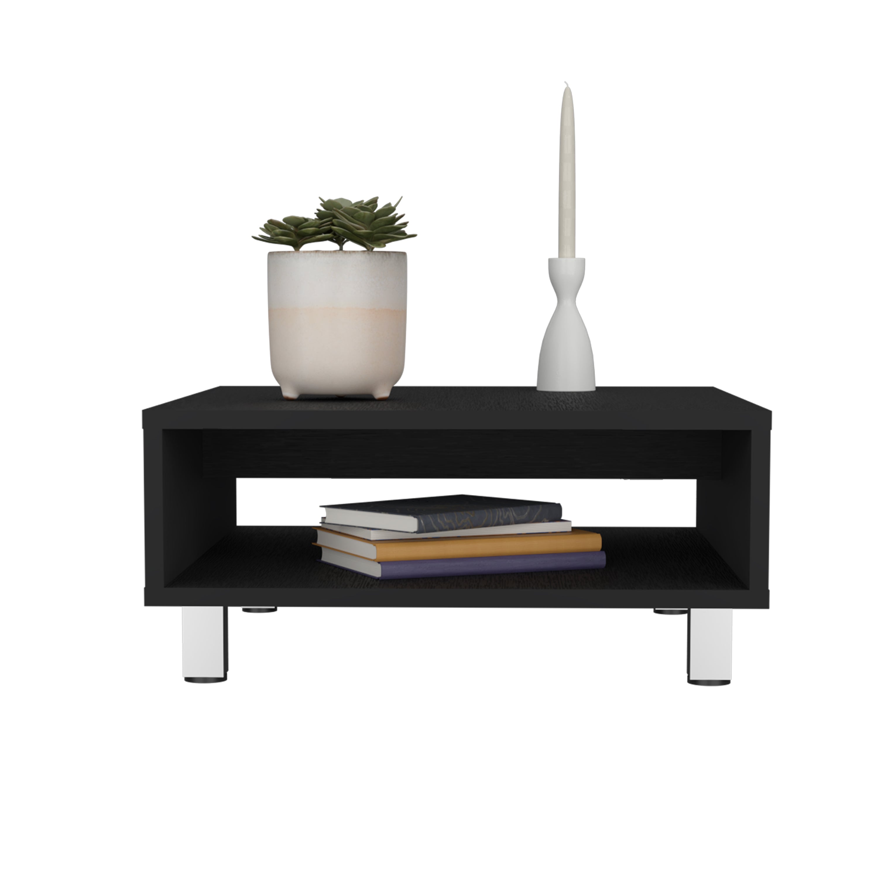 Chiniak Coffee Table, 1 shelf, 4 legs, Black - Luciddepo