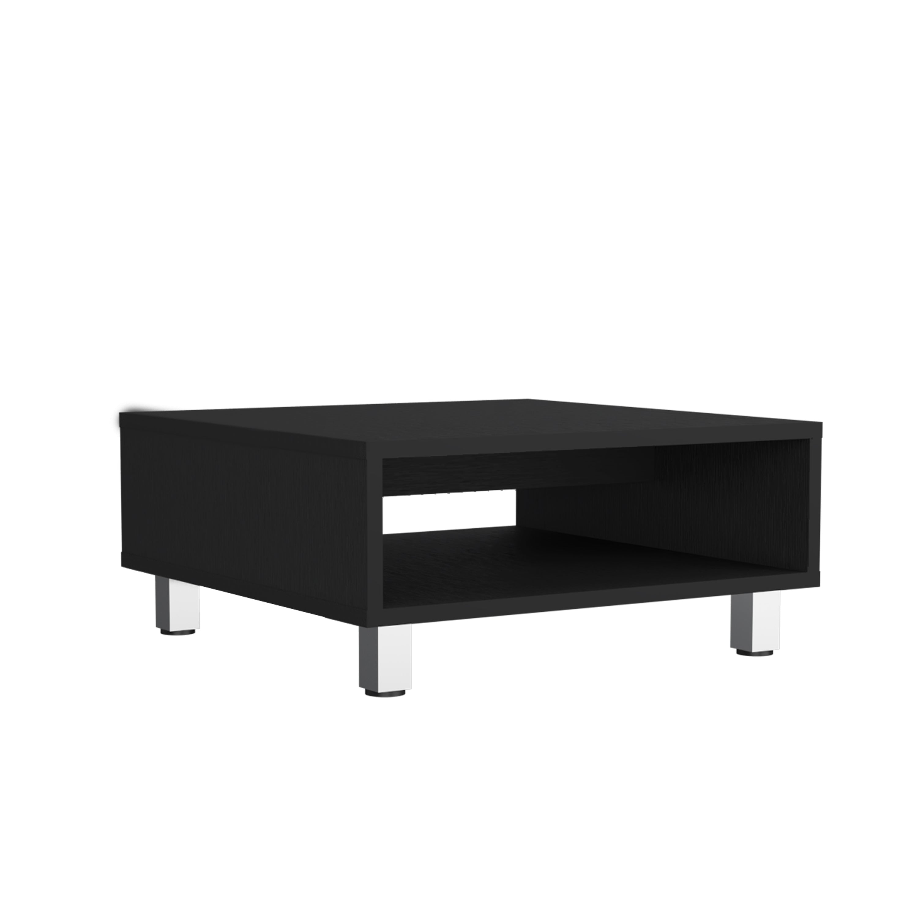Chiniak Coffee Table, 1 shelf, 4 legs, Black - Luciddepo