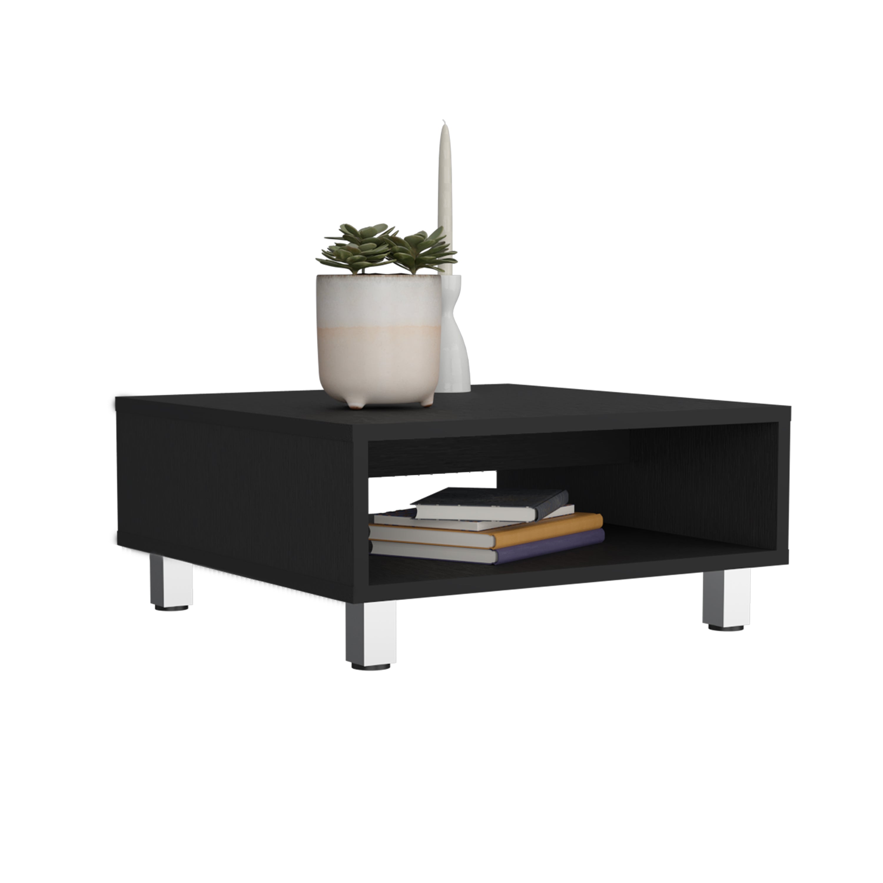 Chiniak Coffee Table, 1 shelf, 4 legs, Black - Luciddepo