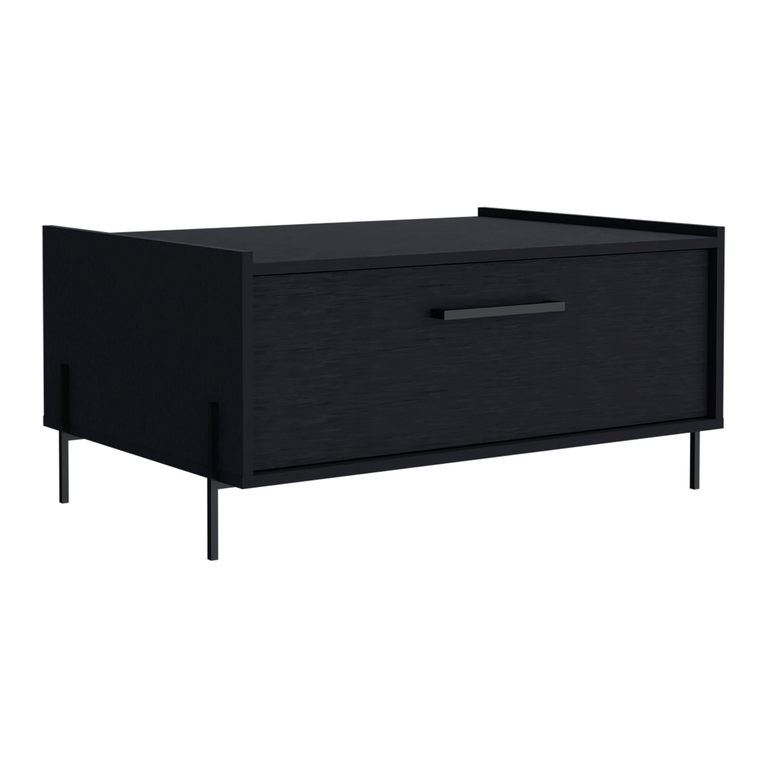 Juneau Coffee Table, 1 shelf, 4 legs, Black - Luciddepo
