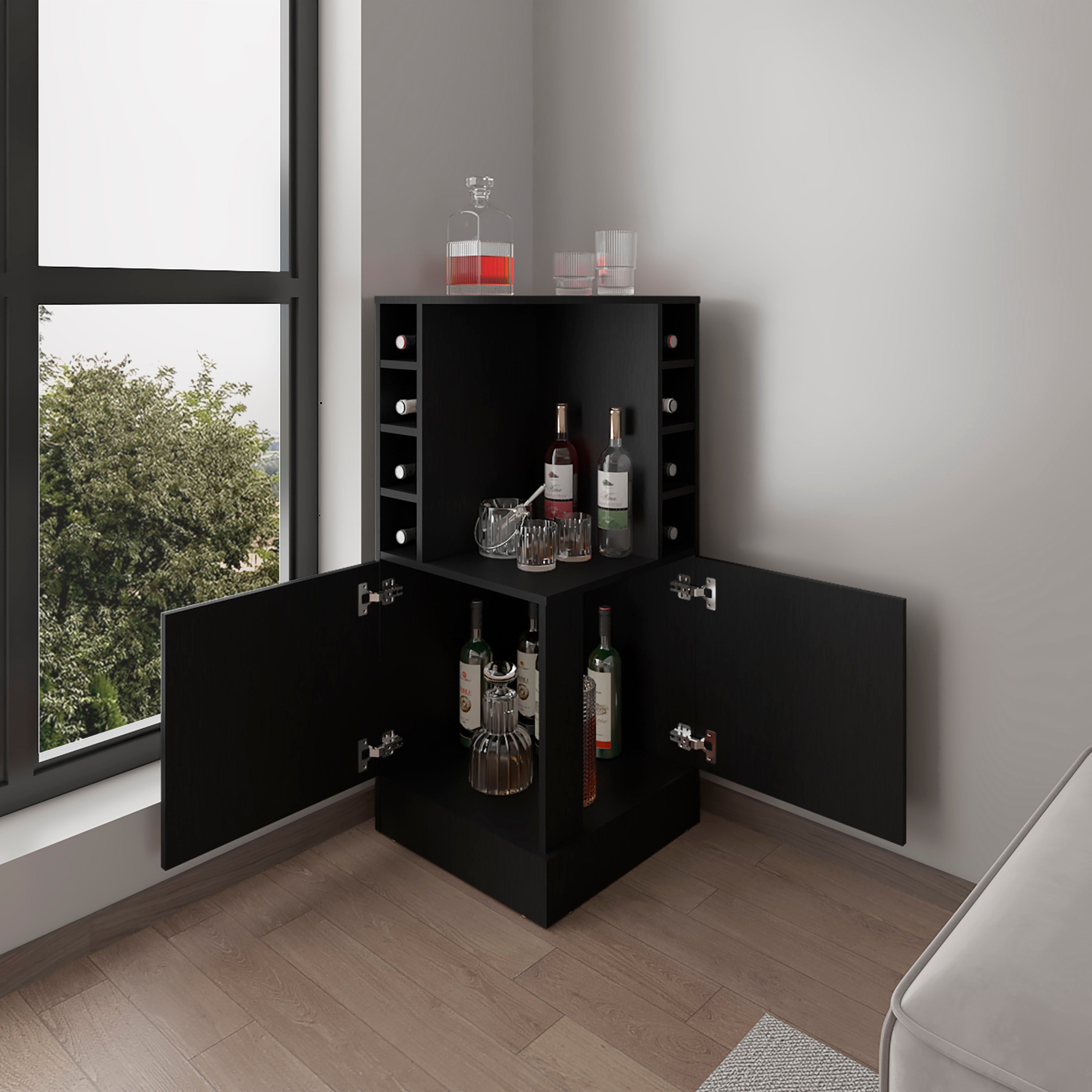 Norwich Bar Cabinet, 2 Doors, 8 Wine Bottle Compartments, Black Wengue - Luciddepo