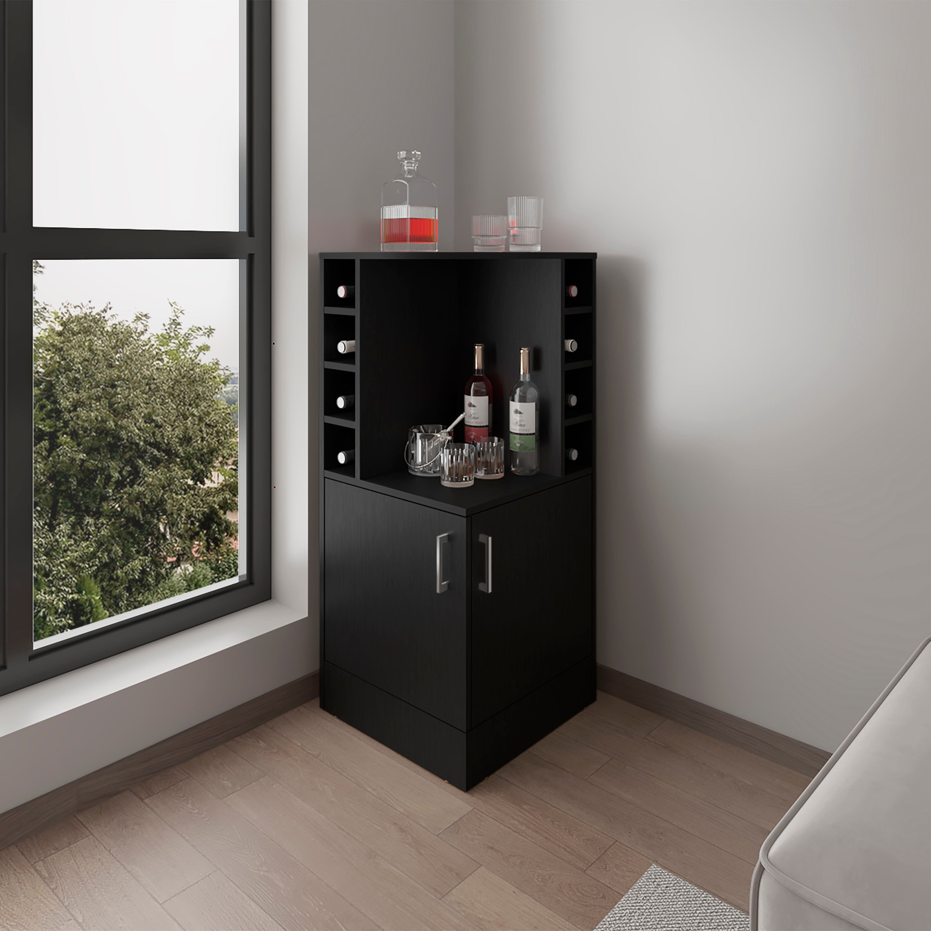 Norwich Bar Cabinet, 2 Doors, 8 Wine Bottle Compartments, Black Wengue - Luciddepo