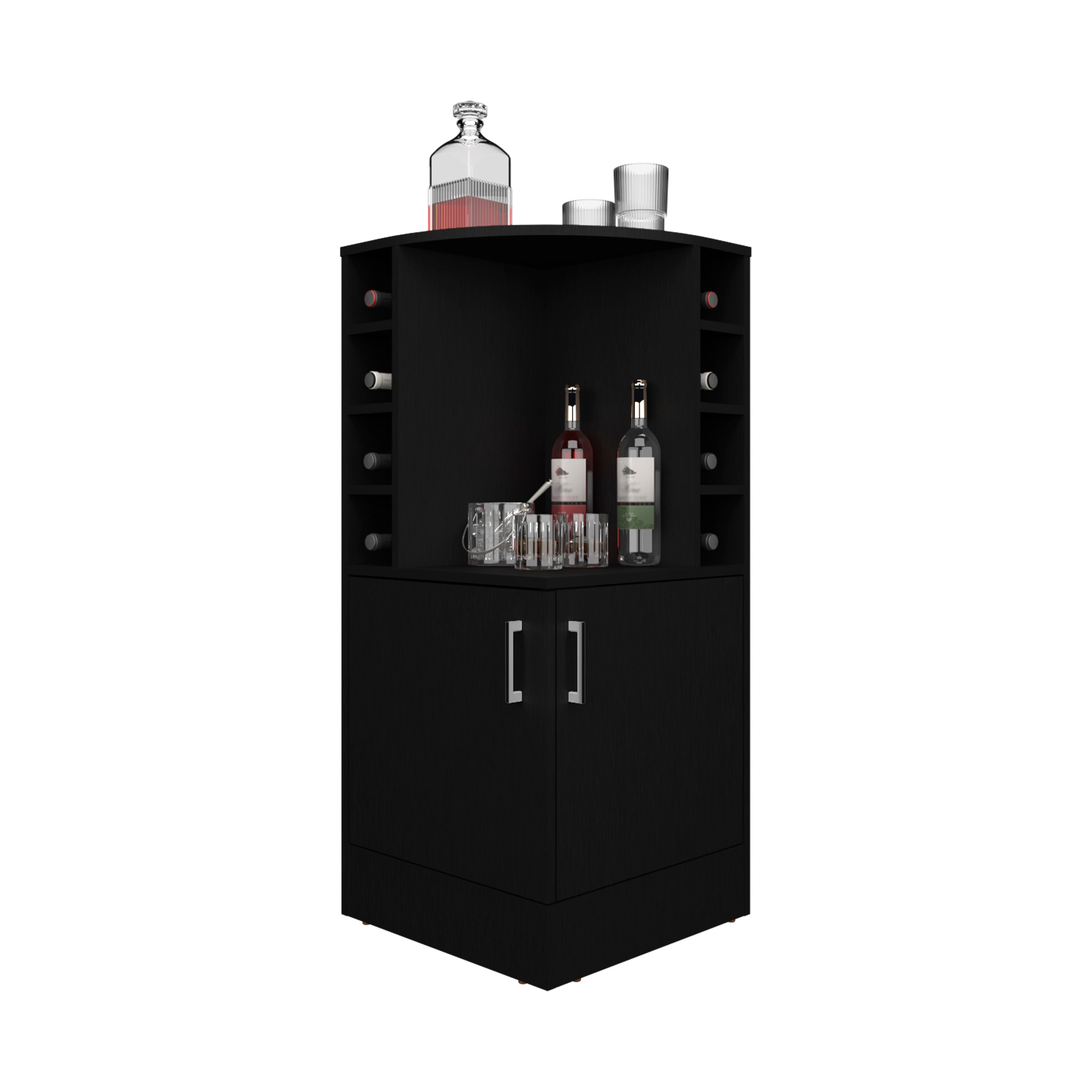 Norwich Bar Cabinet, 2 Doors, 8 Wine Bottle Compartments, Black Wengue - Luciddepo